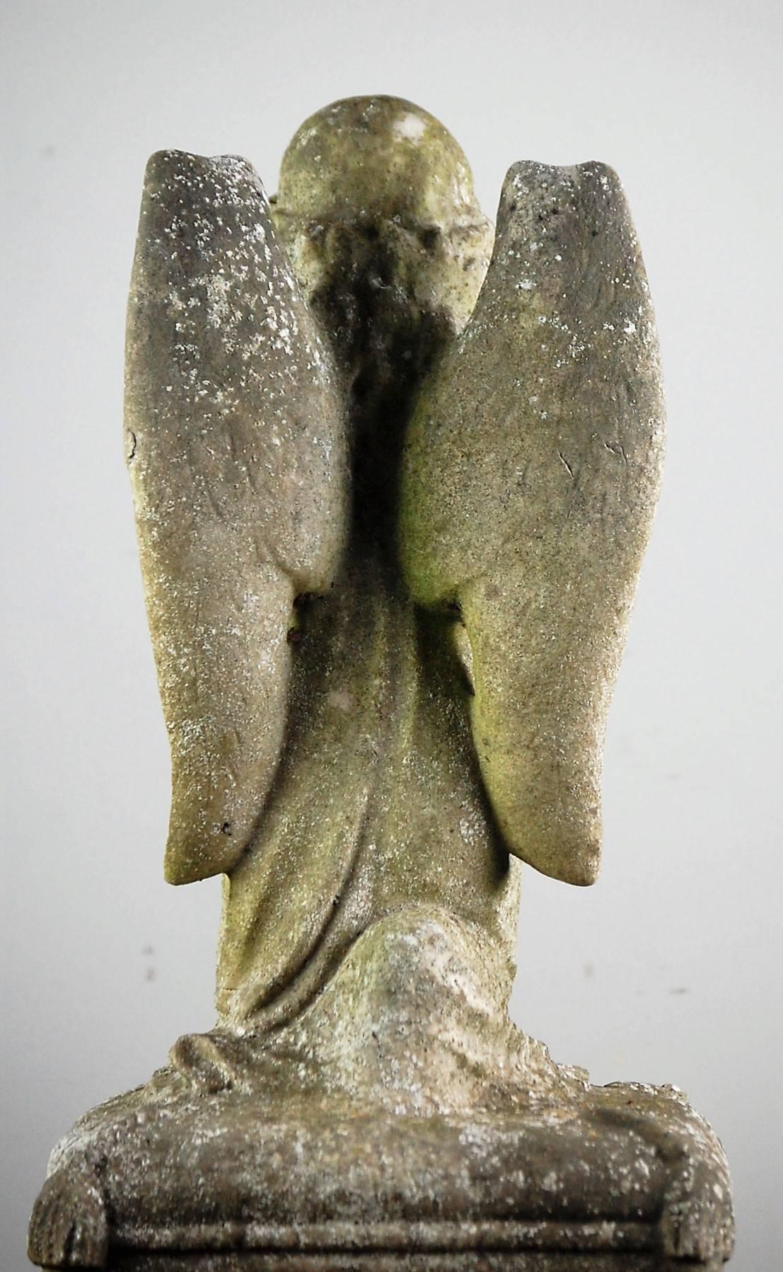 19th Century Weathered French Marble Angel in Prayer 2