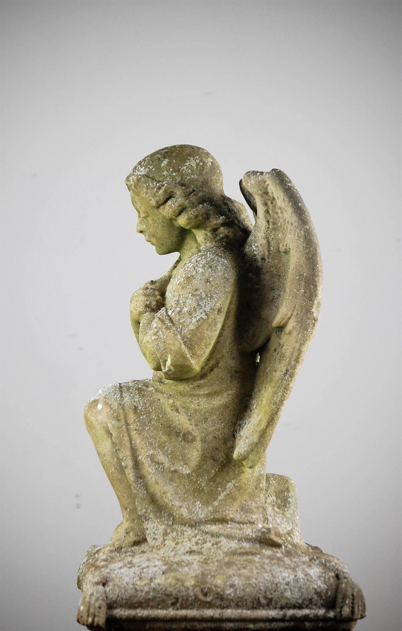 19th Century Weathered French Marble Angel in Prayer 3