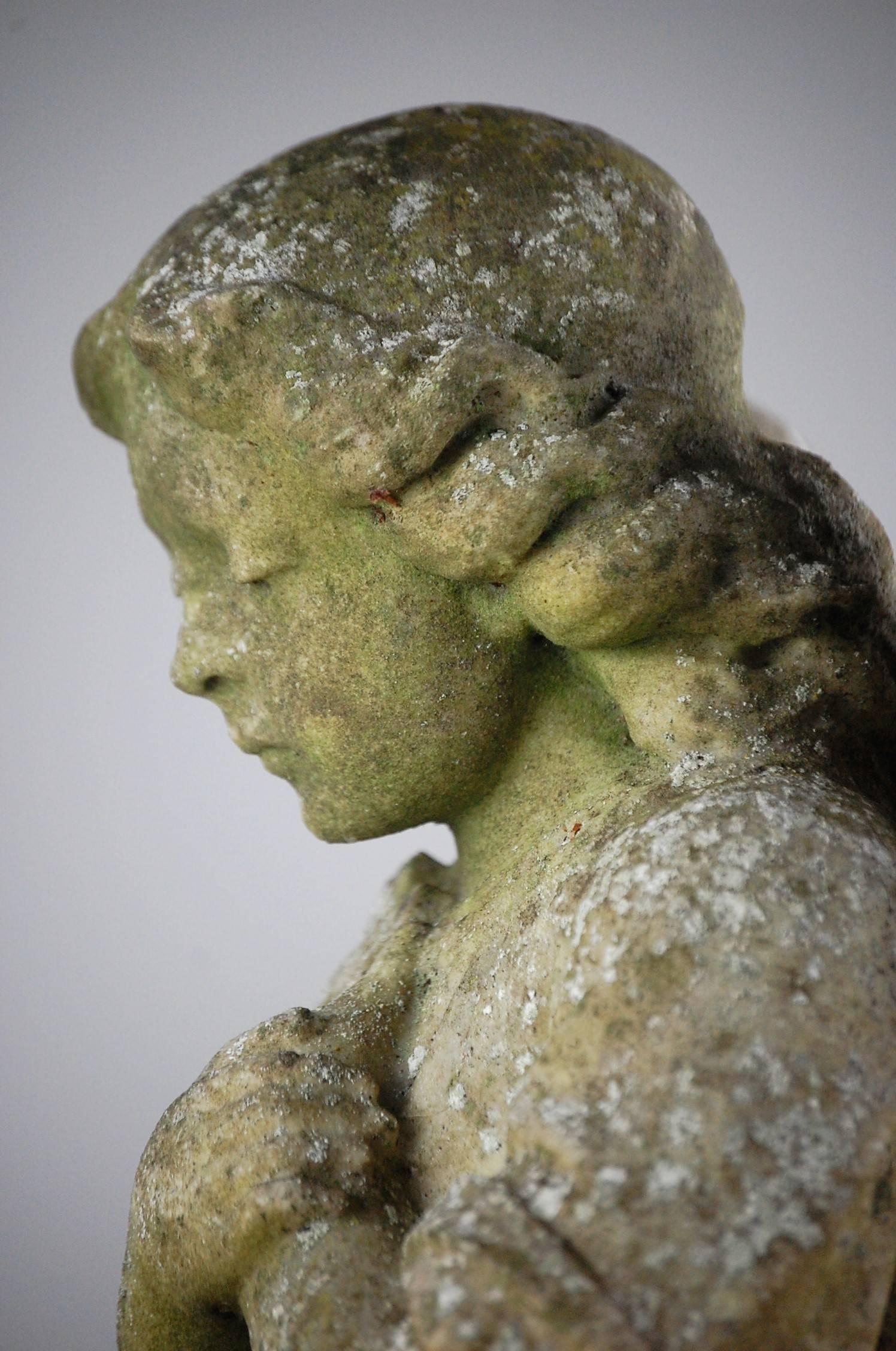19th Century Weathered French Marble Angel in Prayer 4