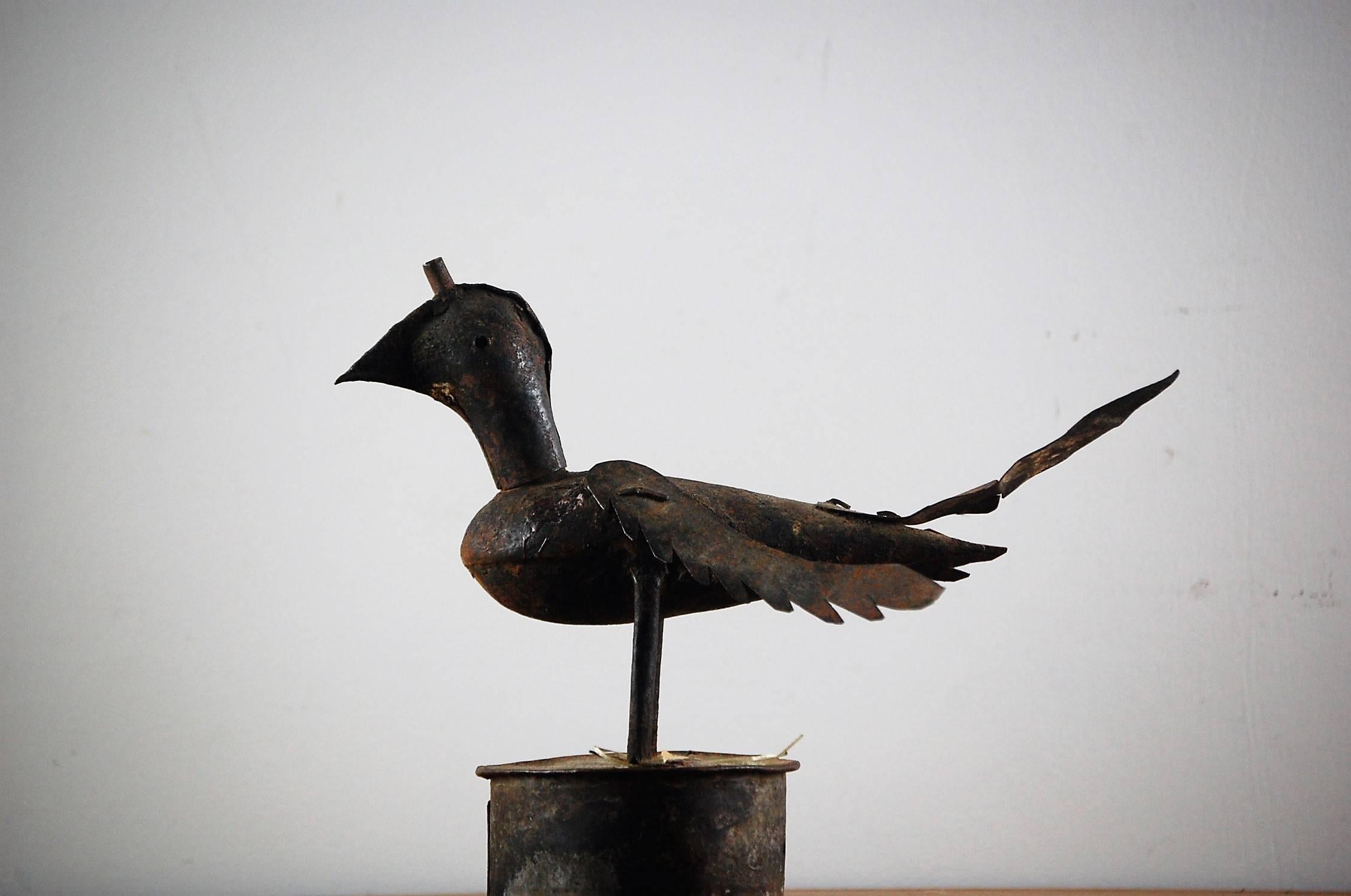 French Late 19th Century Naive Bird Oil Lamp