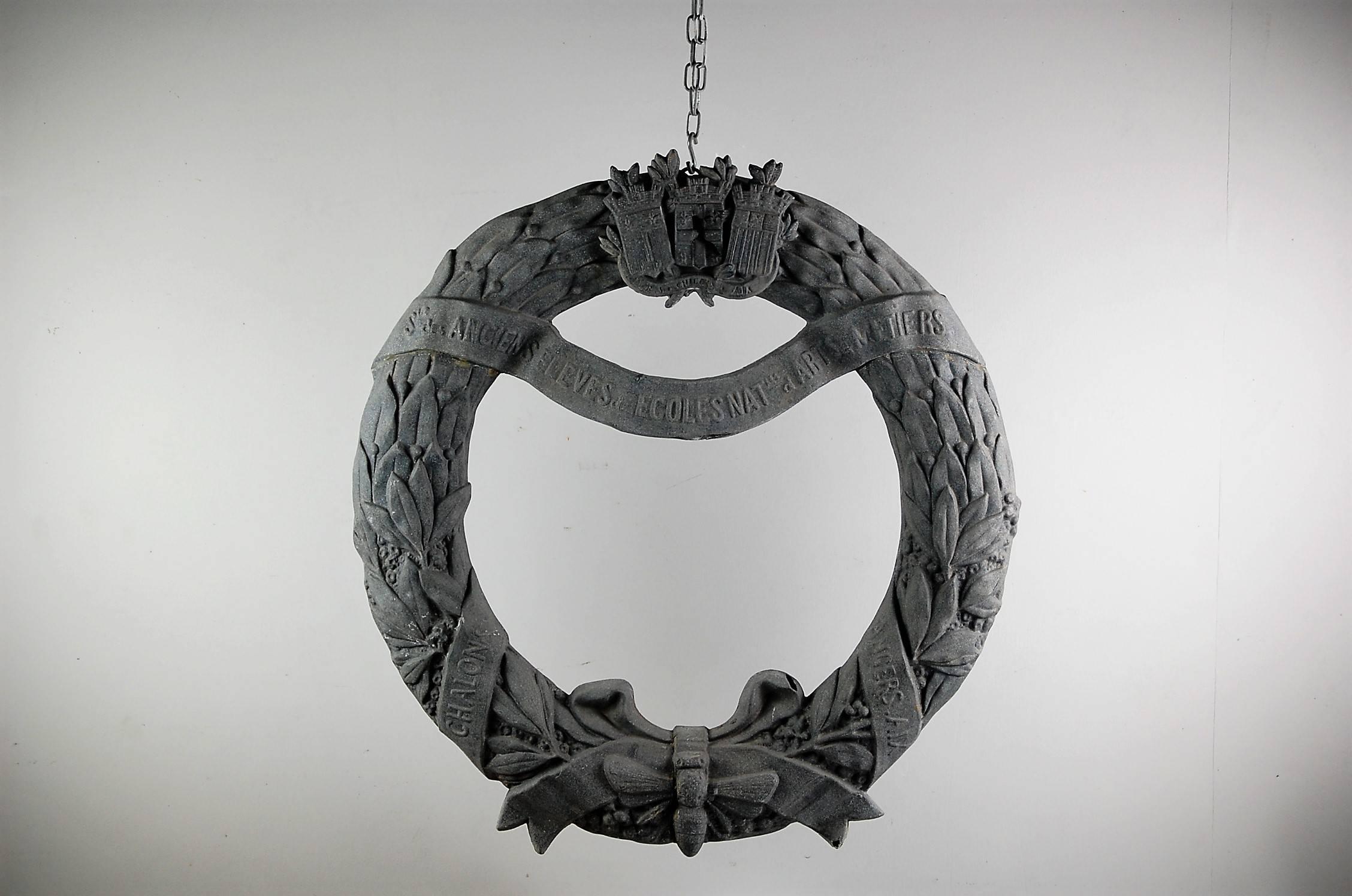 Early 20th Century Zinc Full Bodied Wreath Architectural College 3
