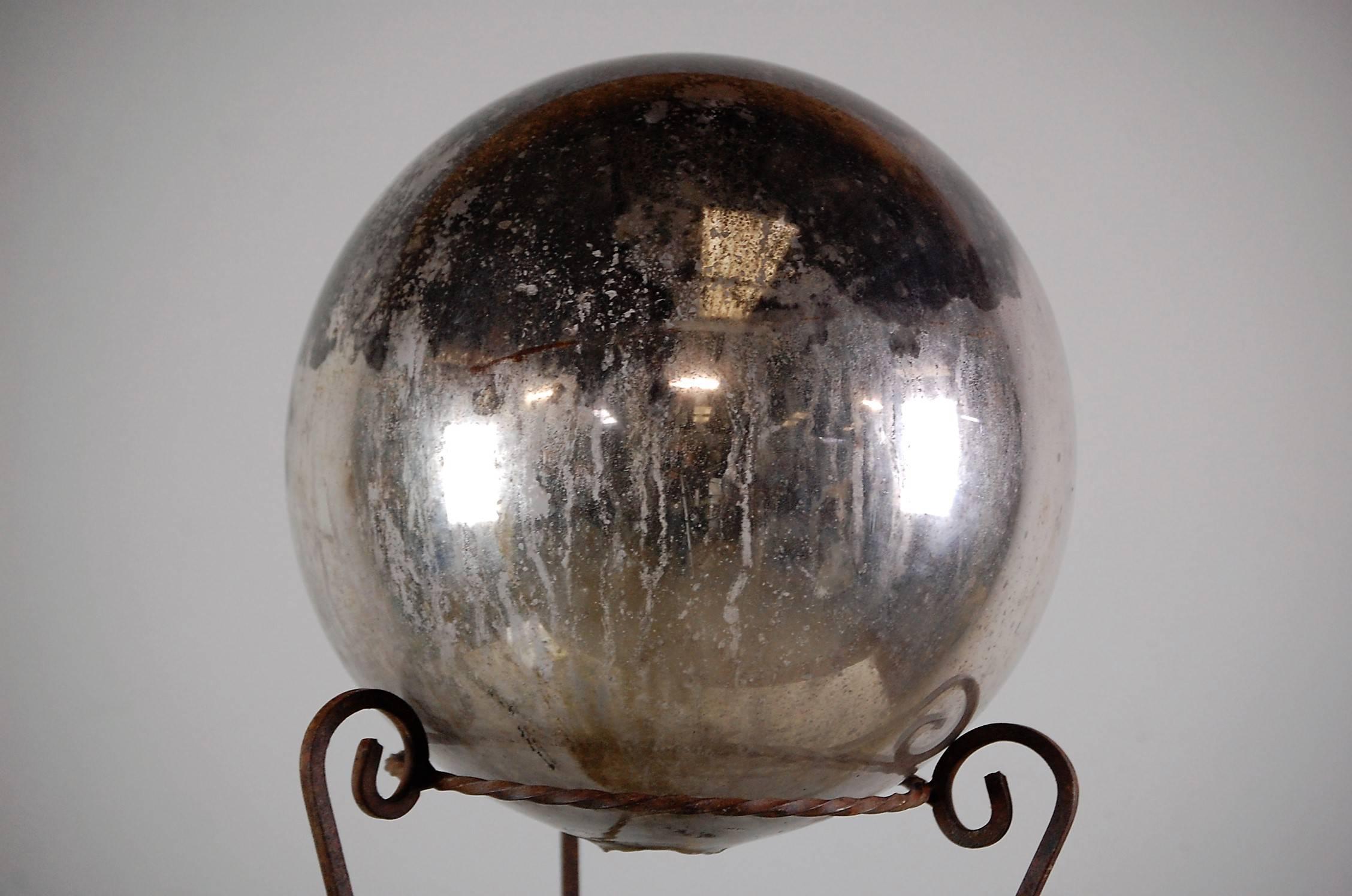 Late 19th Century Distressed Witches Ball on Stand In Distressed Condition In Pease pottage, West Sussex