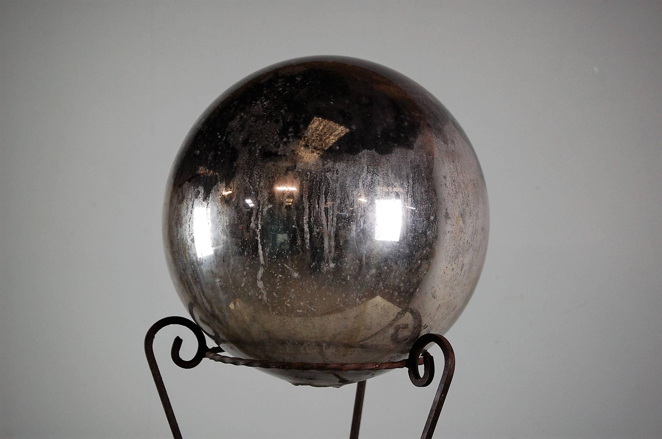 Late 19th Century Distressed Witches Ball on Stand 1