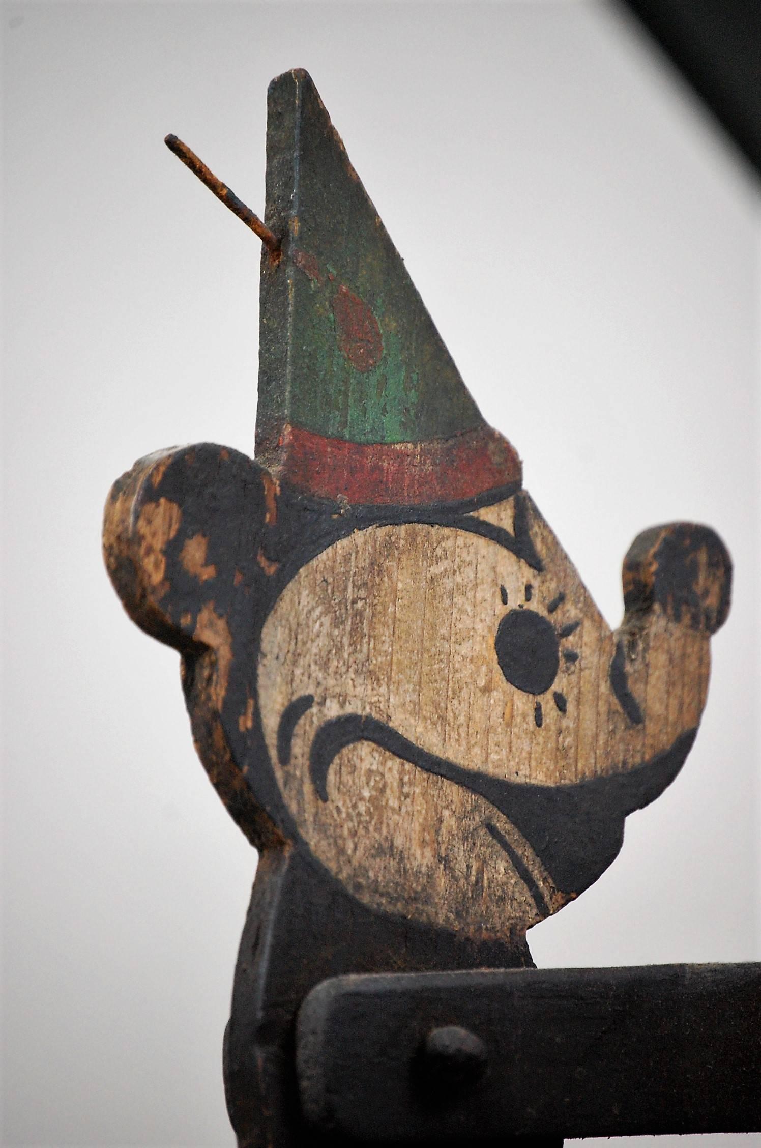 Early Mickey and Minnie mouse whirligig. hand-painted timber, when the wind blows Mickey and Minnie dance, Original paint, natural finish, Dating from the second quarter of the 20th century. Fully functioning although working repairs and losses