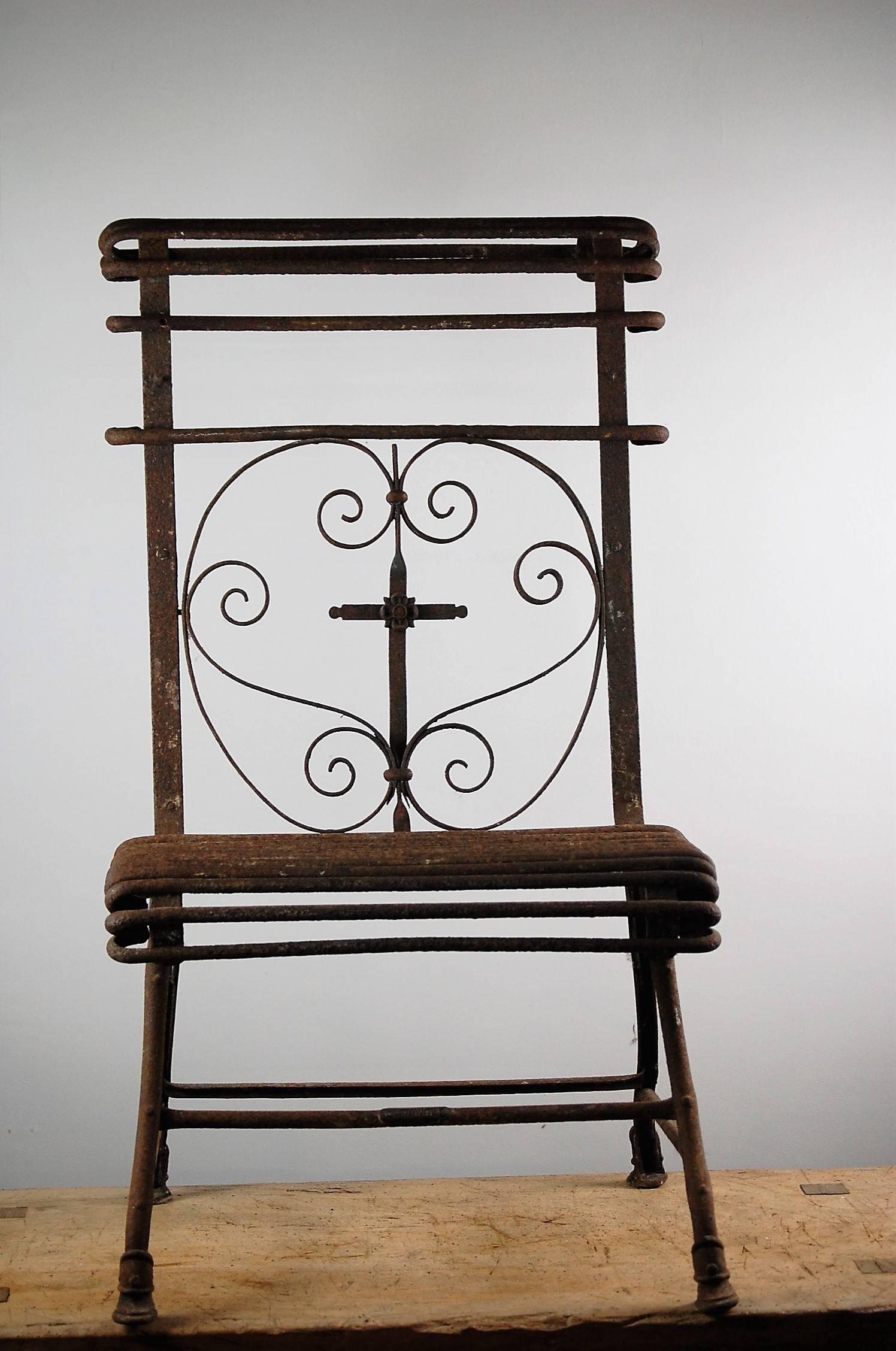 Wonderful Rare French Arras Prie-Dieu or prayer chair, all original with makers badge. Originally intended for private devotional use, this example would have been targeting the aristocracy. Highly intricate ironwork detail, this example is with