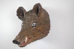 Early 20th Century Black Forest Carved Wood Trophy Boar Head