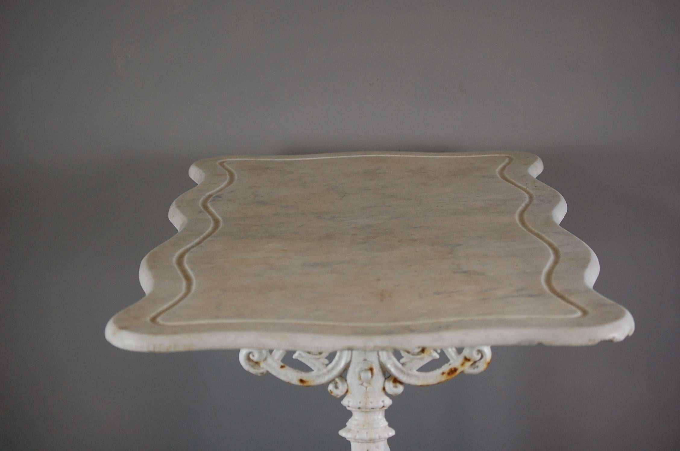English Early 20th Century Cast Iron Marble Top Orangery Table