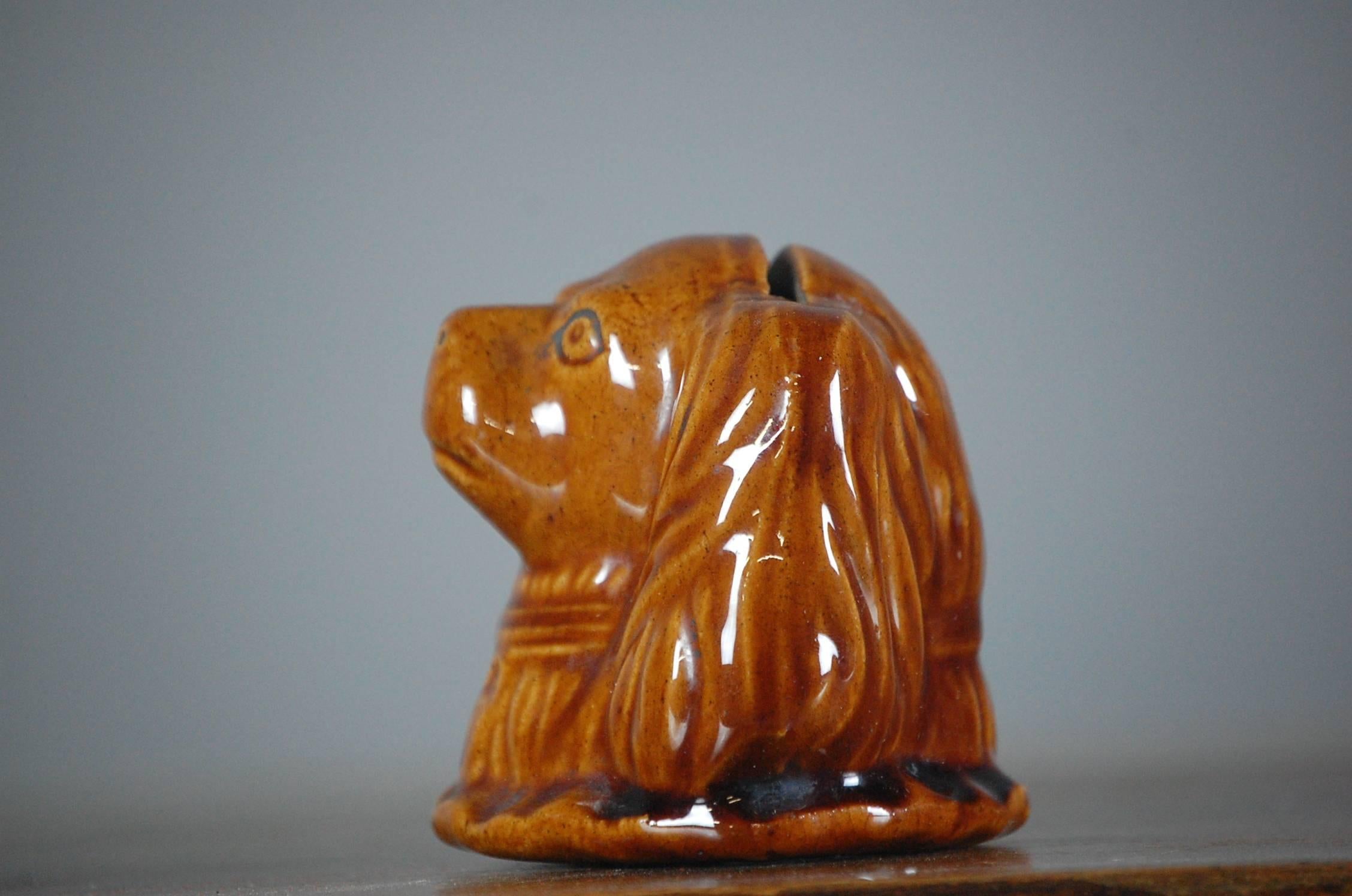 19th Century Treacle Glazed Staffordshire Spaniel Head Money Box 1