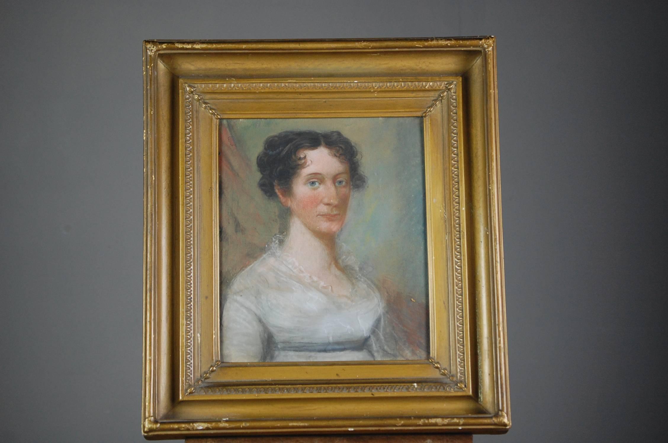 Collection of Three Early 19th Century Naive Family Pastel Portraits In Good Condition In Pease pottage, West Sussex