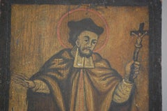 Religious 19th Century Naive Oil Painting on Board