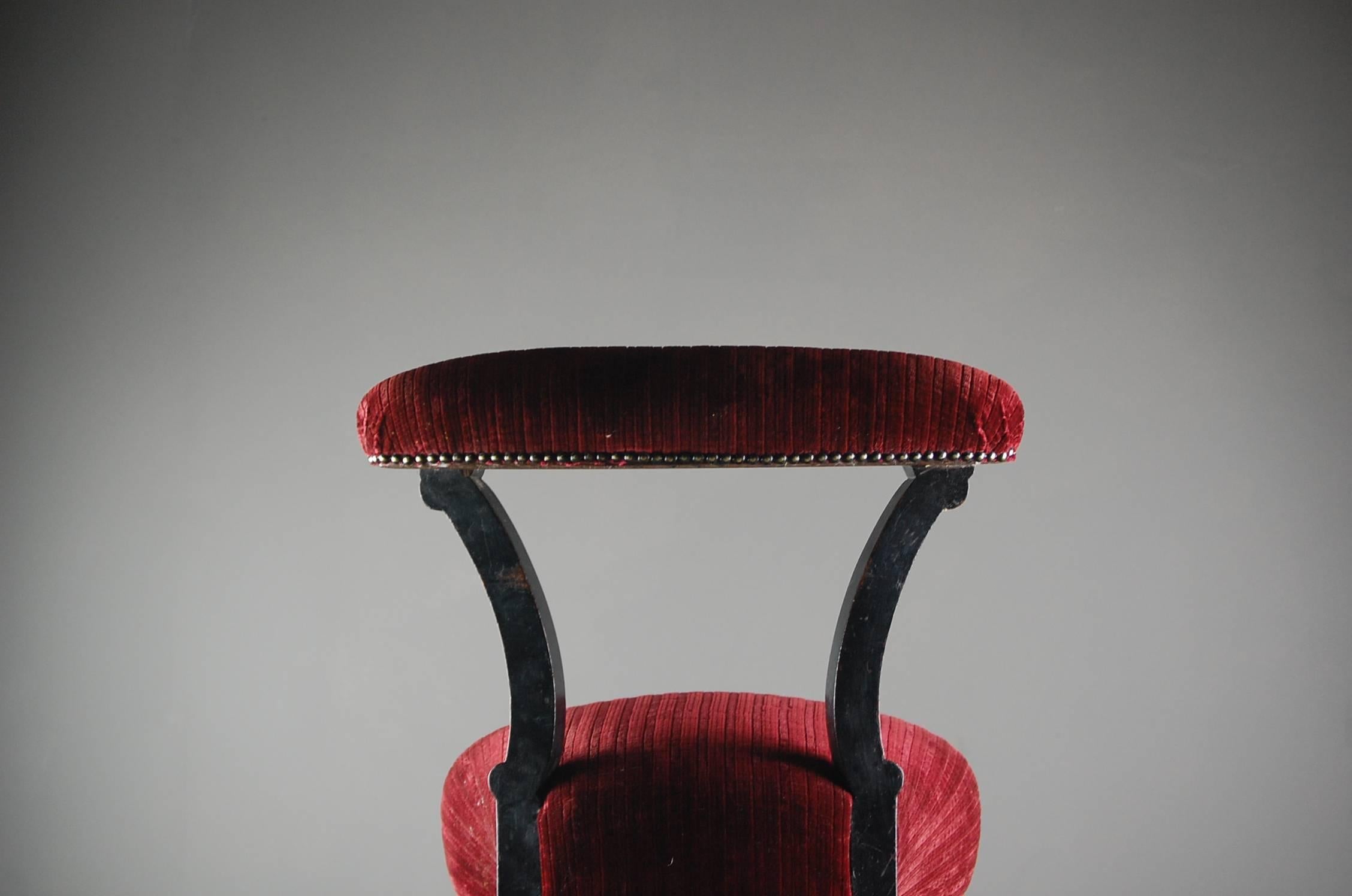 19th Century English Cockfighting Chair in Red Velvet