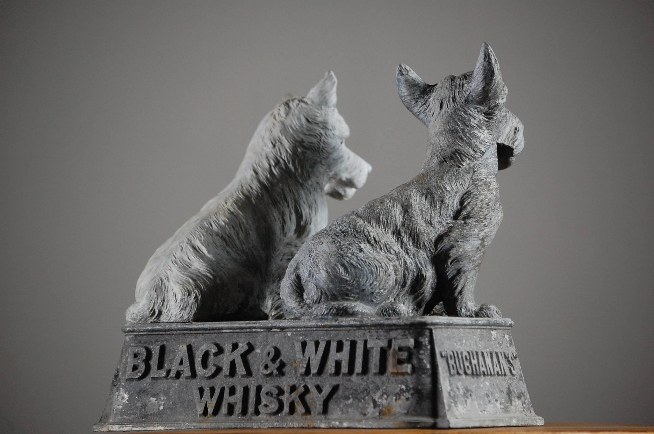 Painted Buchanans Whiskey Advertisng Black and White Scotty Dogs 