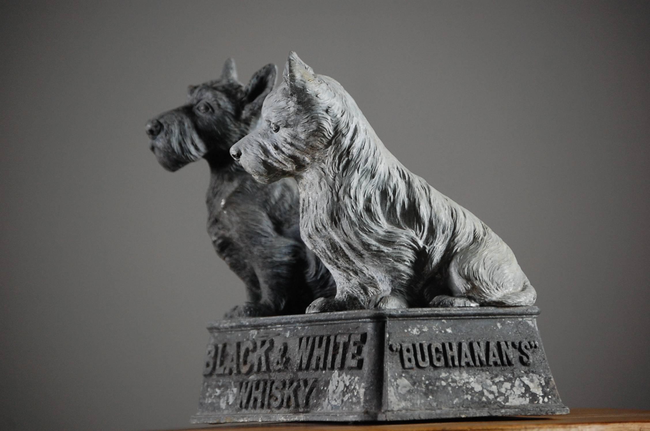 Spelter Buchanans Whiskey Advertisng Black and White Scotty Dogs 