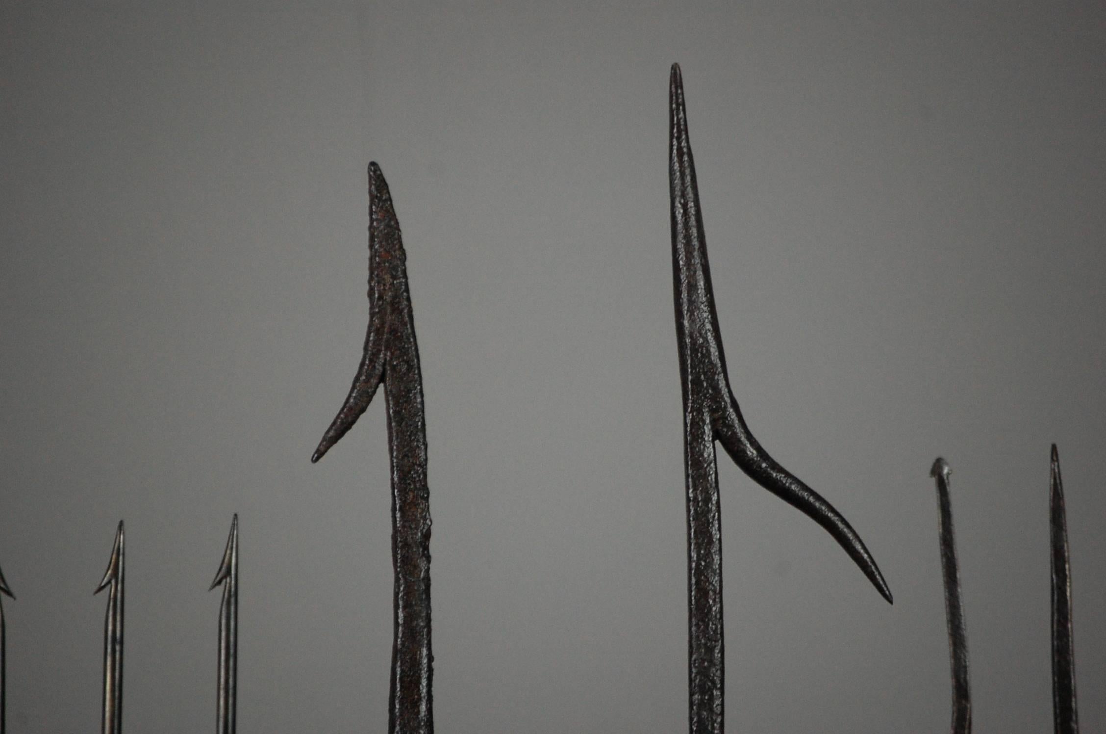 English Collection of Wrought Iron 19th-18th Century Fish Spears
