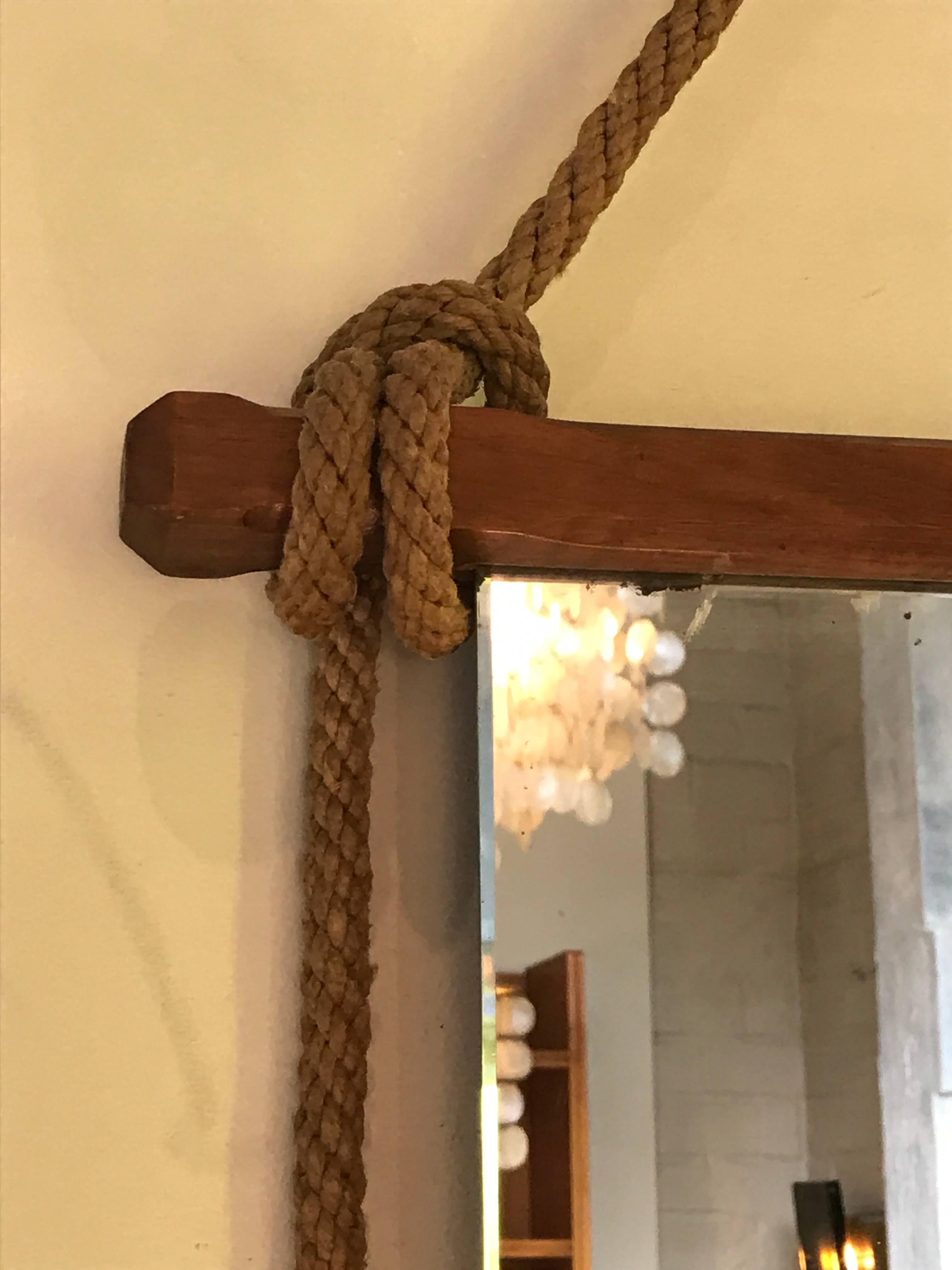 Rope and Wood Mirror, France, 1970s In Good Condition For Sale In Saint-Ouen, FR
