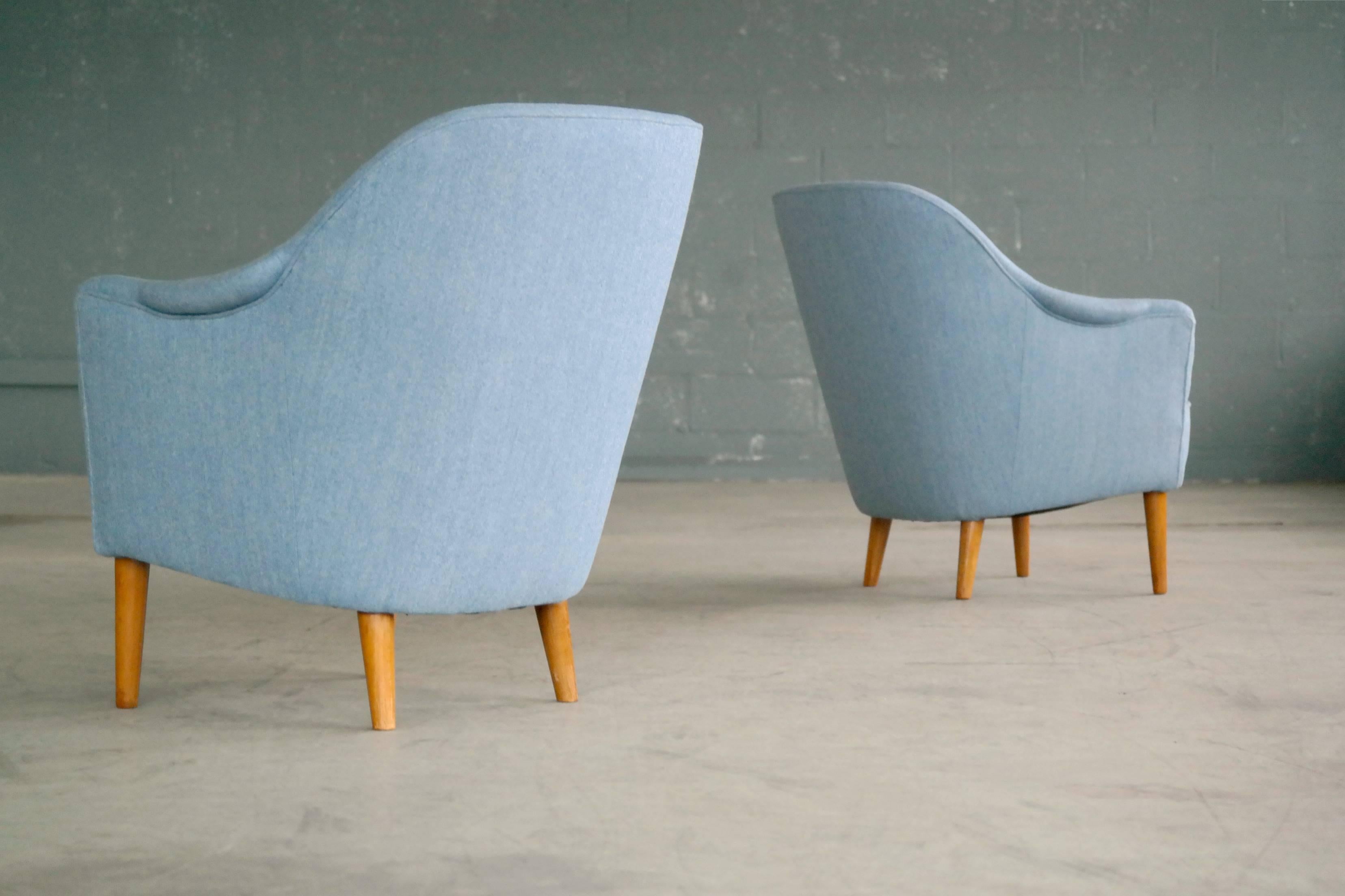 Mid-20th Century Pair of Carl Malmsten 1950s Lounge Chairs Model Samspel for O.H. Sjögren