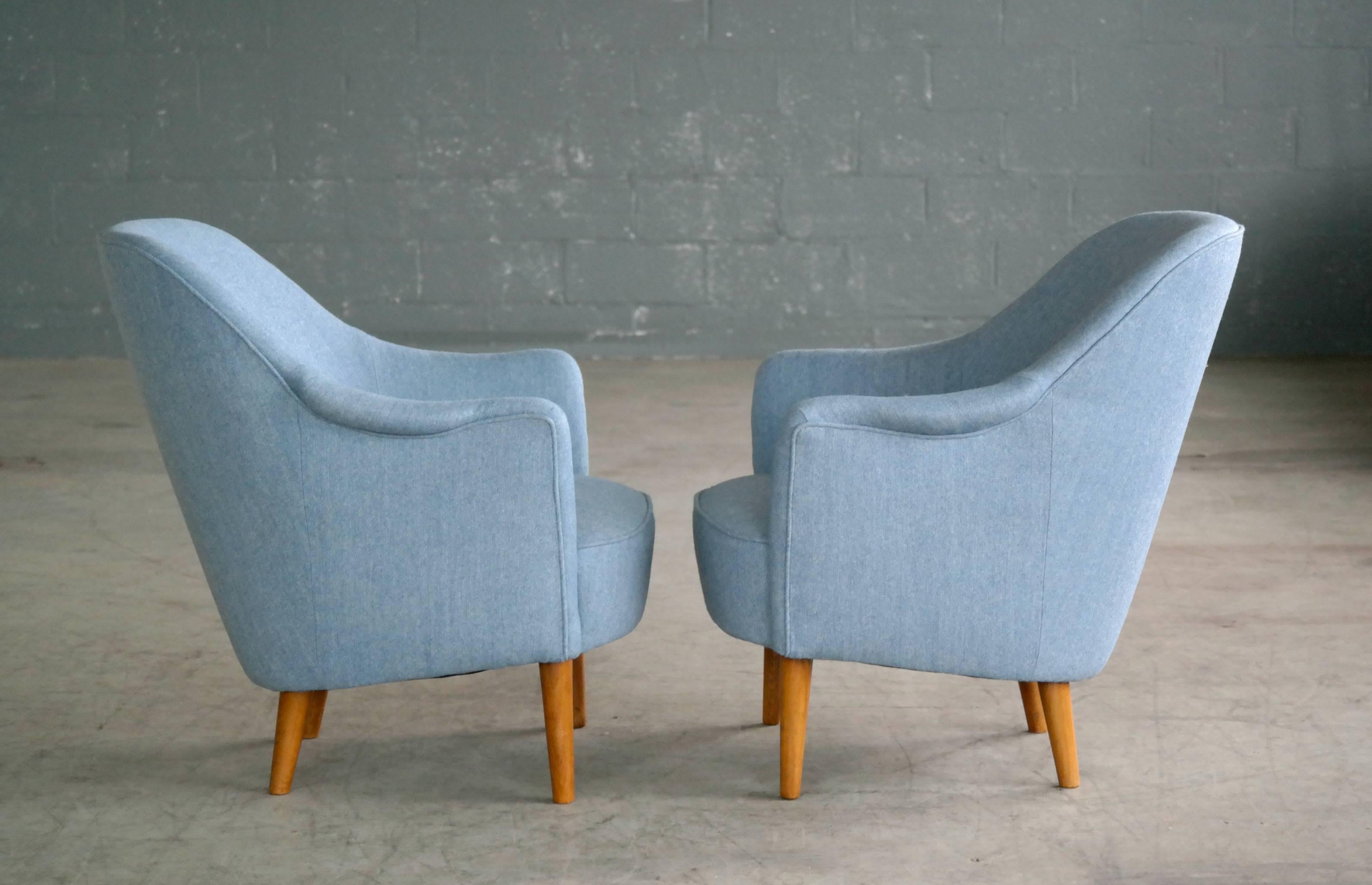 Wool Pair of Carl Malmsten 1950s Lounge Chairs Model Samspel for O.H. Sjögren