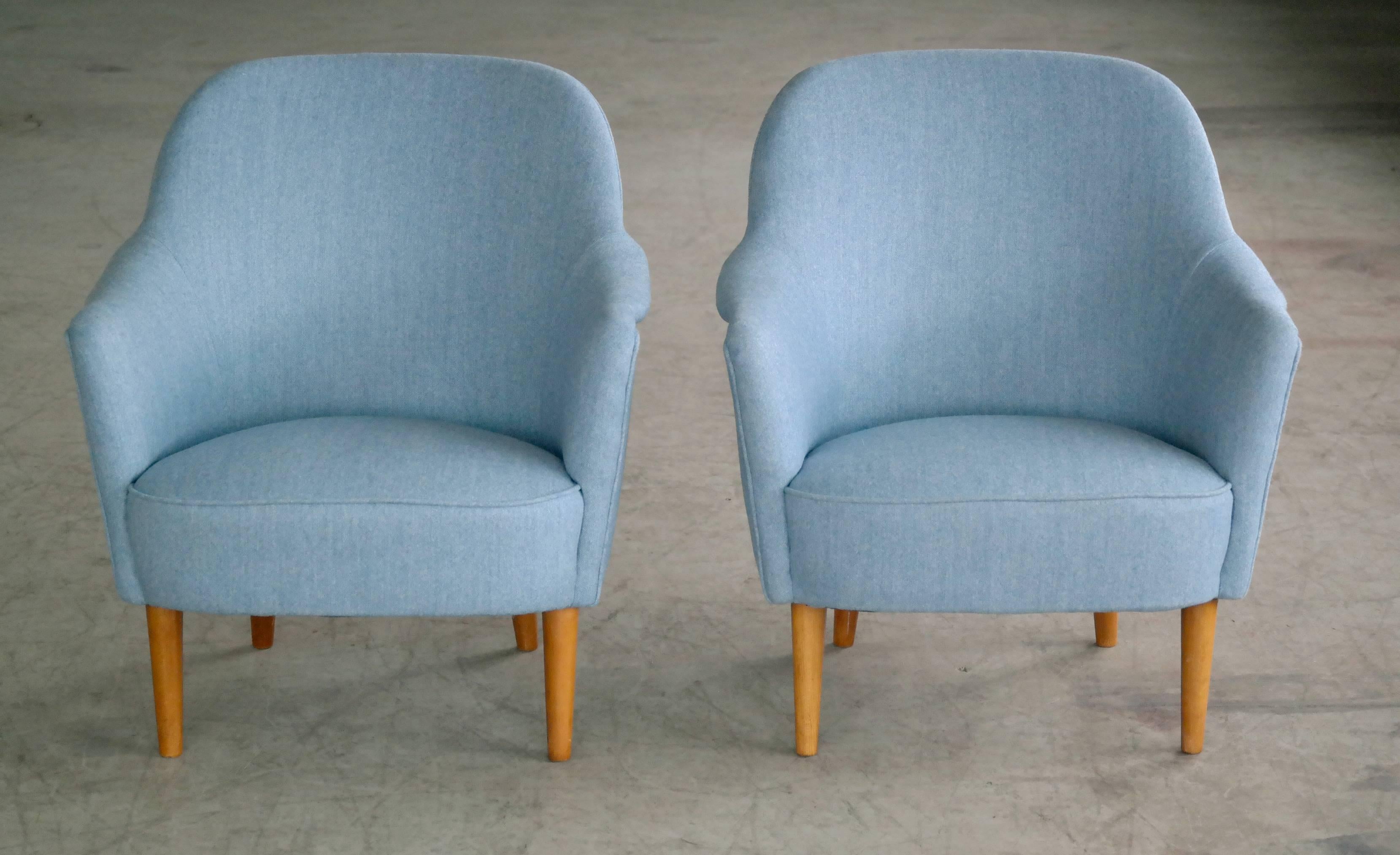 Swedish Pair of Carl Malmsten 1950s Lounge Chairs Model Samspel for O.H. Sjögren