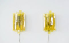Pair of Danish Midcentury Space Age Yellow Acrylic Wall Sconces by Claus Bolby