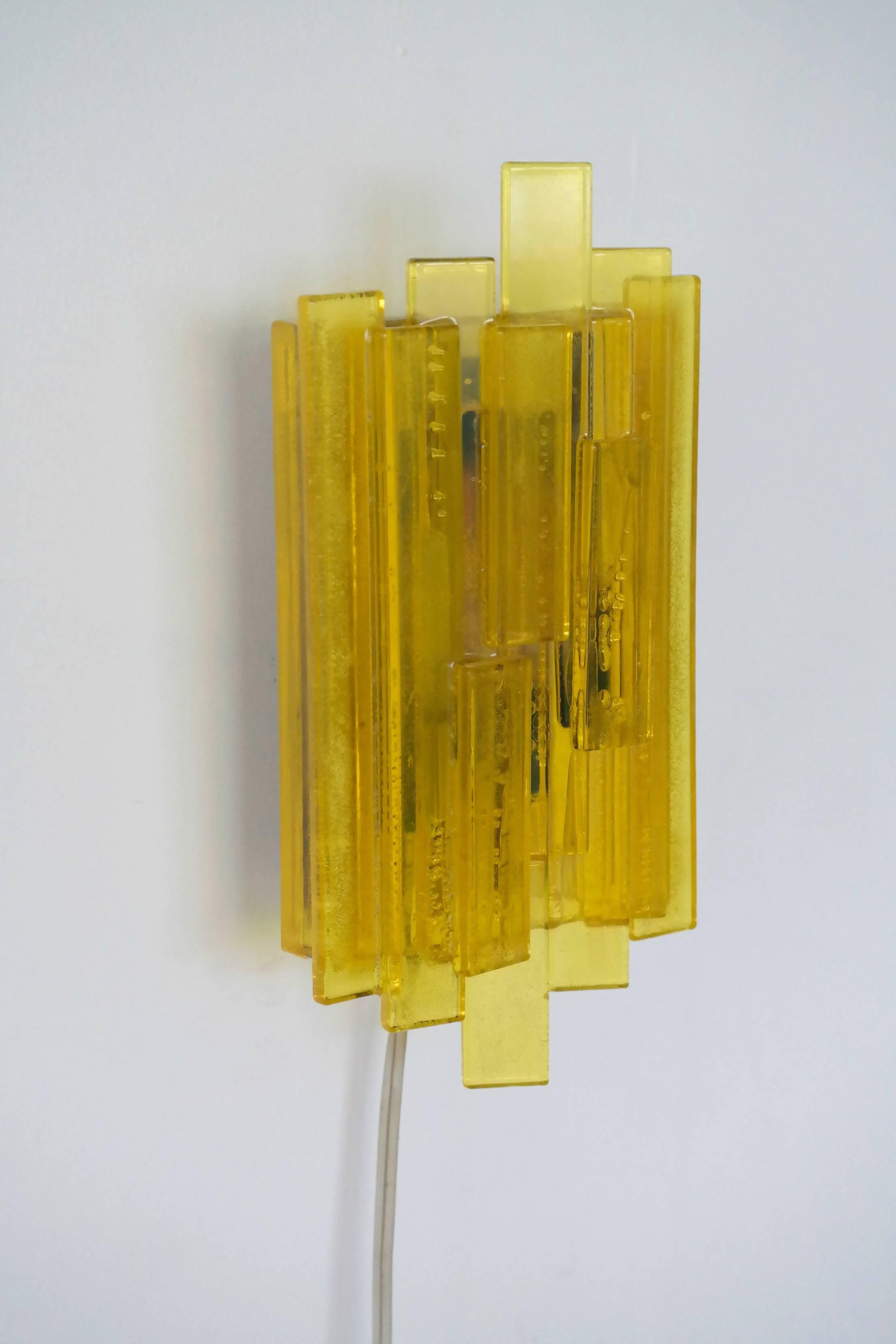 Pair of Danish Midcentury Space Age Yellow Acrylic Wall Sconces by Claus Bolby In Excellent Condition In Bridgeport, CT