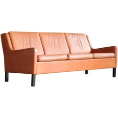 Børge Mogensen Style Three-Seat in Cognac Leather by Georg Thams, Denmark