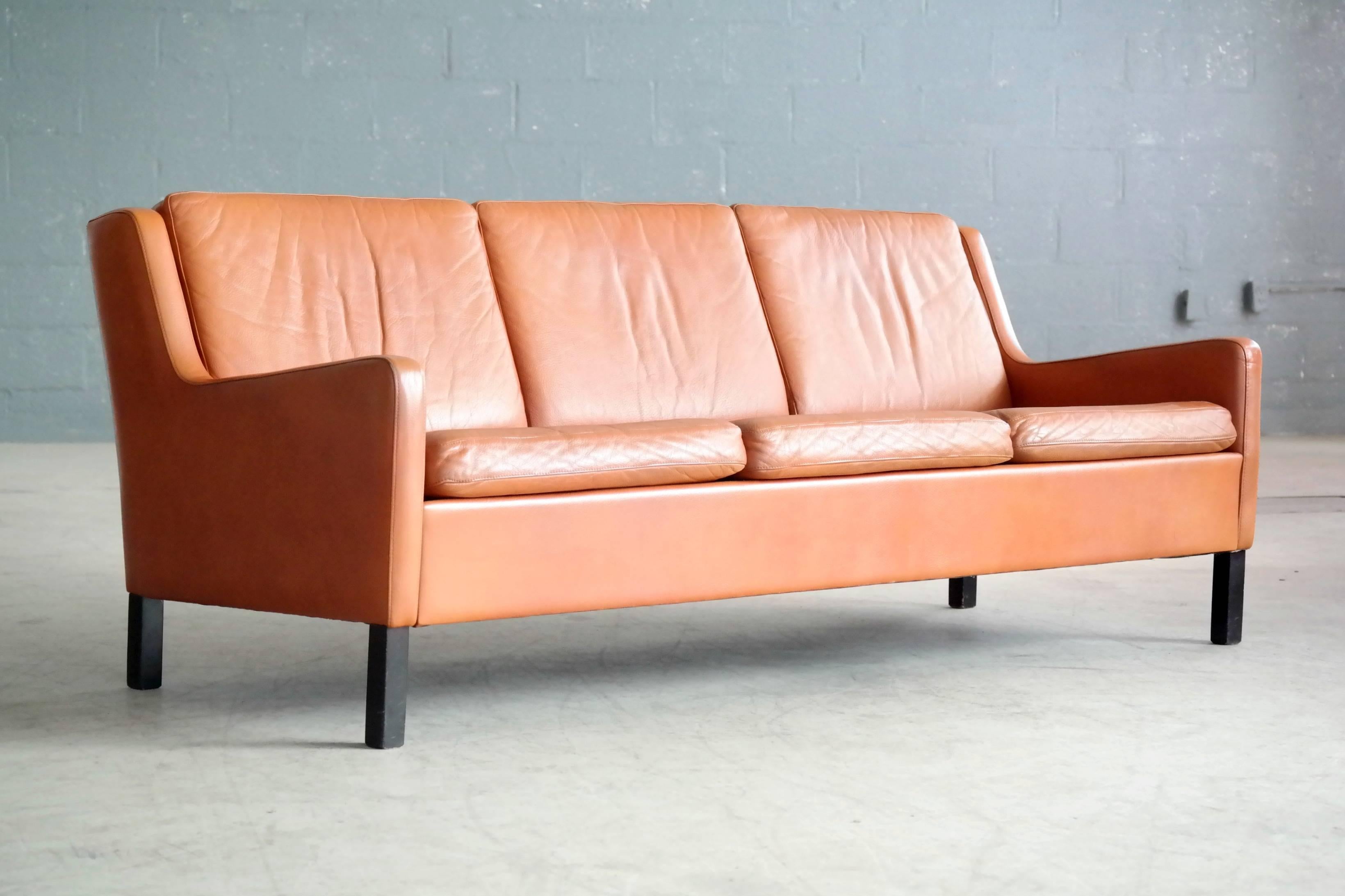 Mid-Century Modern Børge Mogensen Style Three-Seat in Cognac Leather by Georg Thams, Denmark