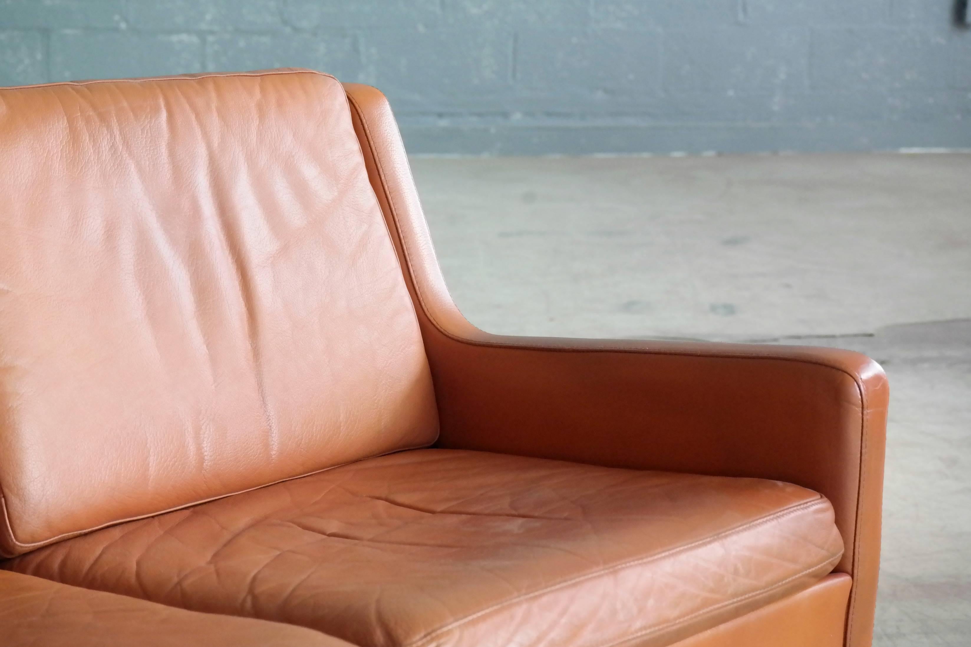 Danish Børge Mogensen Style Three-Seat in Cognac Leather by Georg Thams, Denmark