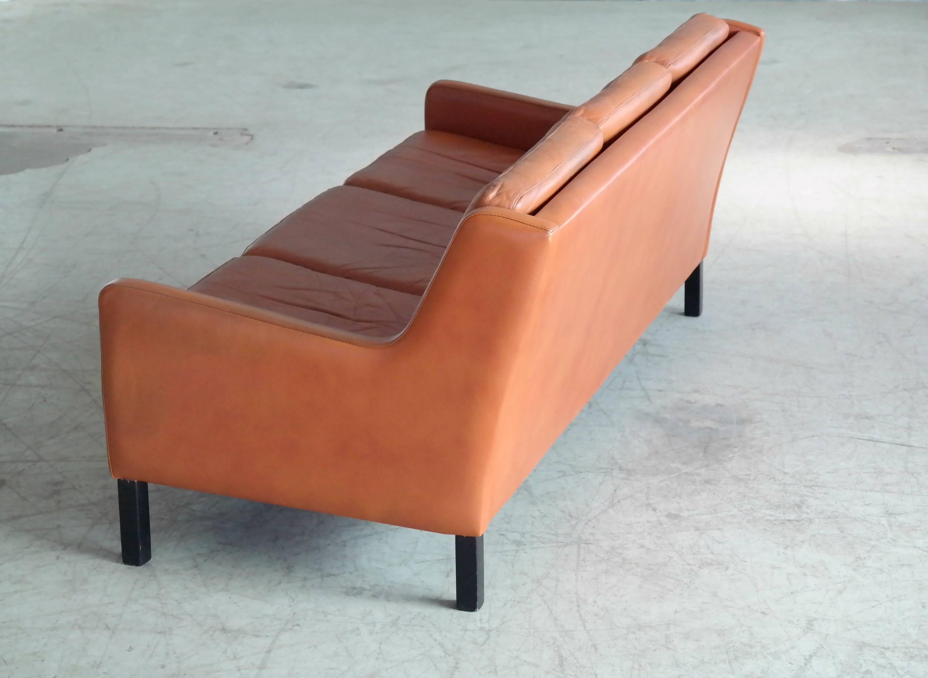 Børge Mogensen Style Three-Seat in Cognac Leather by Georg Thams, Denmark 1