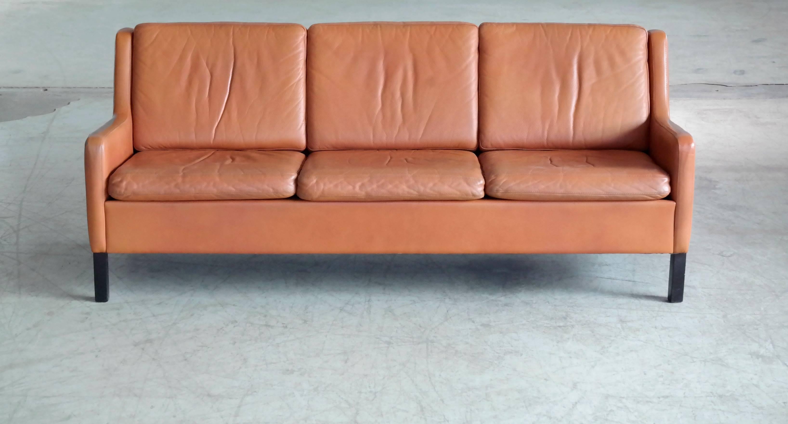 Børge Mogensen Style Three-Seat in Cognac Leather by Georg Thams, Denmark 2