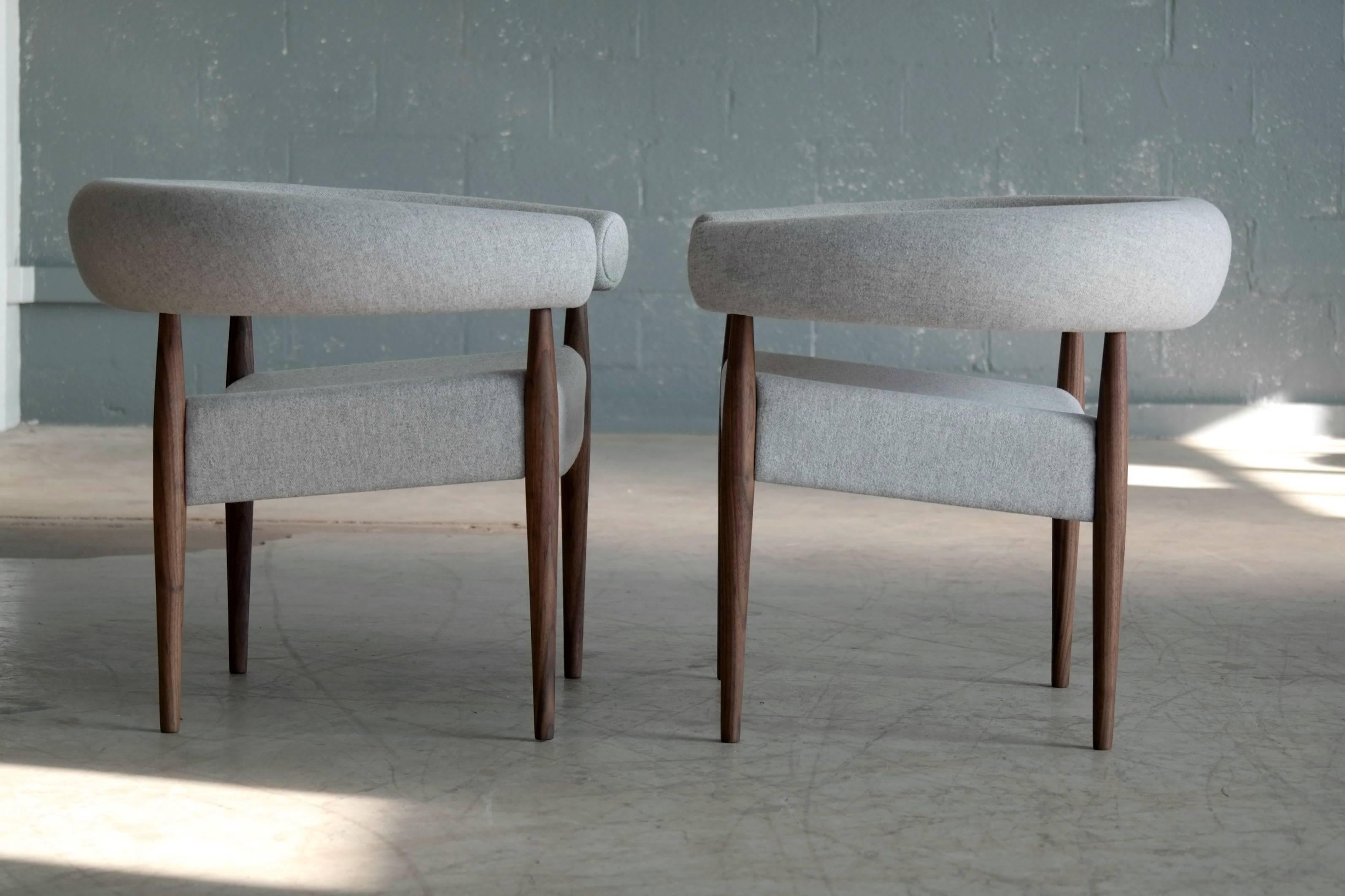 Mid-Century Modern Pair of Nanna Ditzel Ring Chairs in Walnut and Wool for GETAMA, Denmark