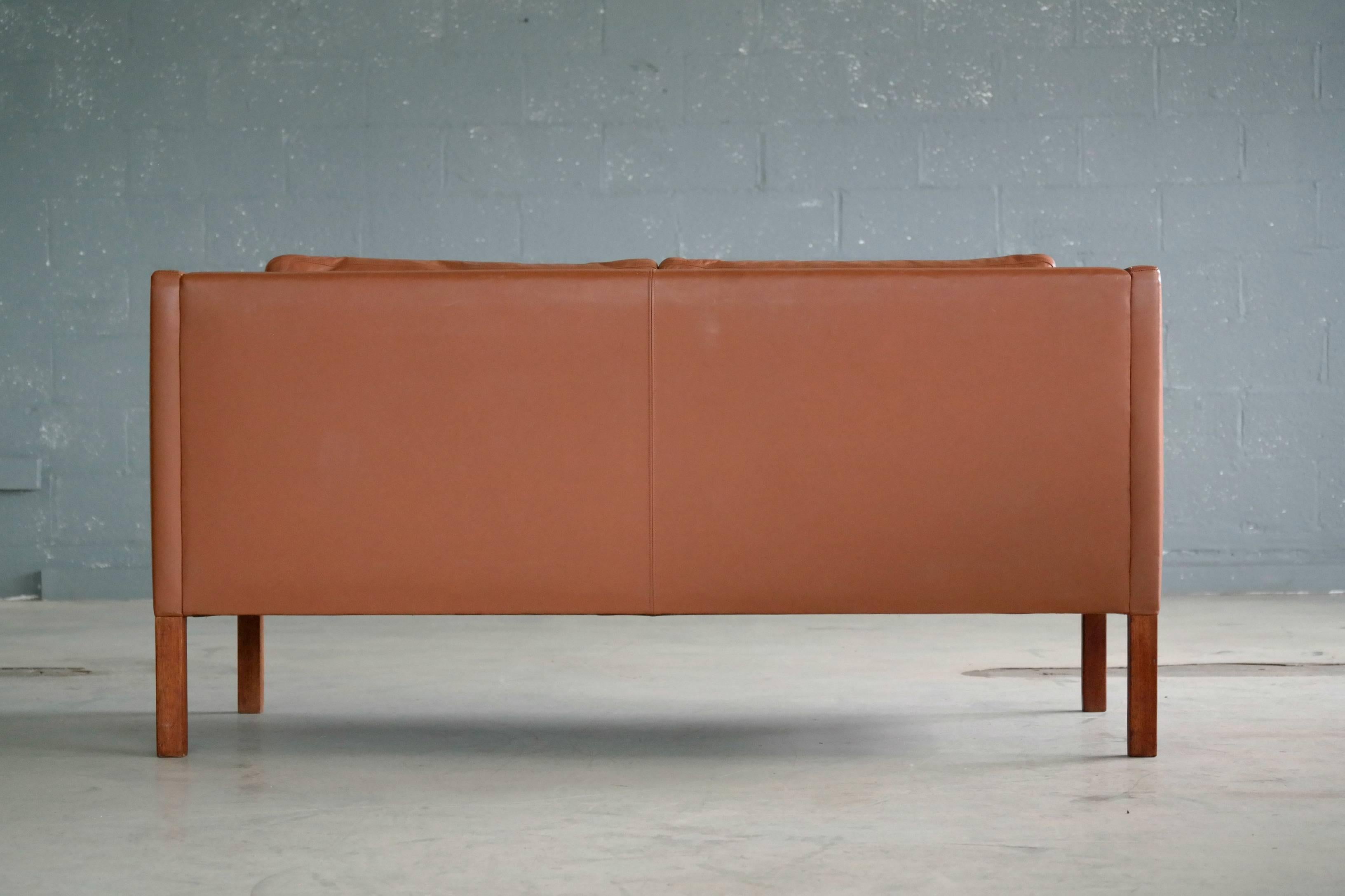 Børge Mogensen Style Two-Seat Sofa in Cognac Leather by Stouby Mobler, Denmark 3