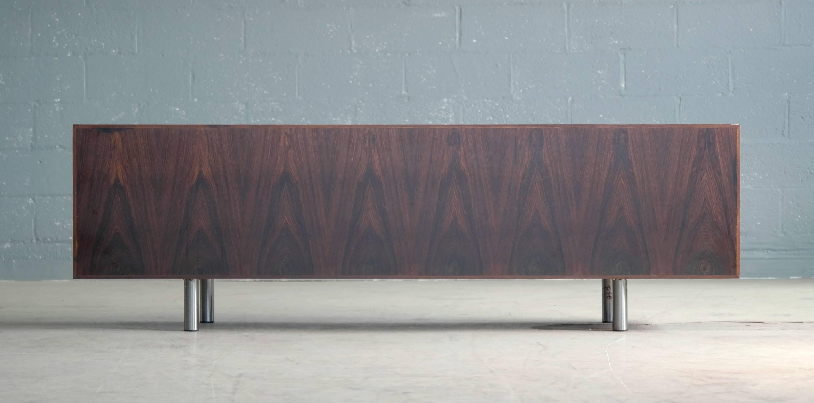 Steel Danish 1960s Low Credenza in Rosewood by Bodil Kjaer for E. Pedersen and Son