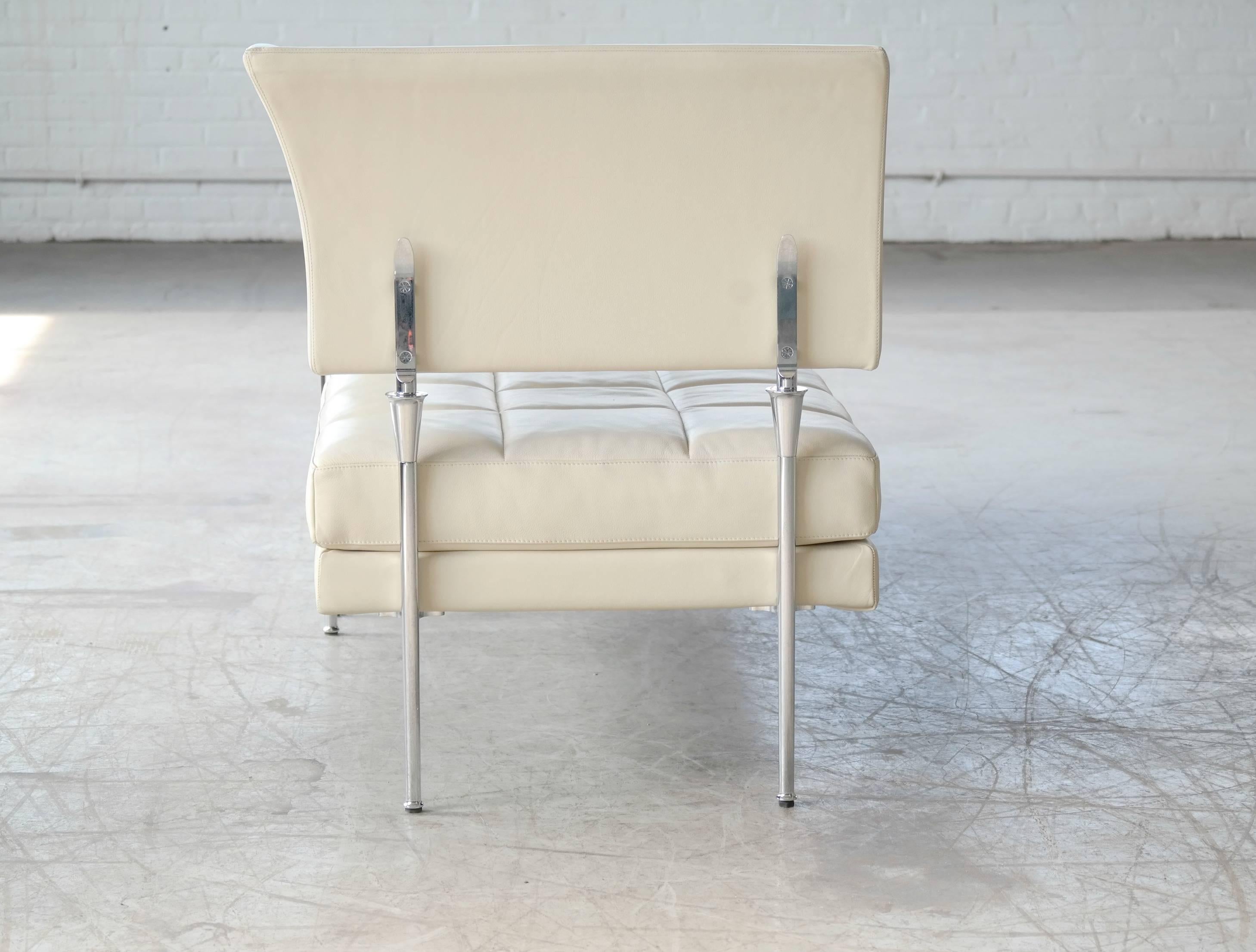 Chrome White Leather Model Hydra Chaise Longue by Luca Scacchetti for Poltrona Frau