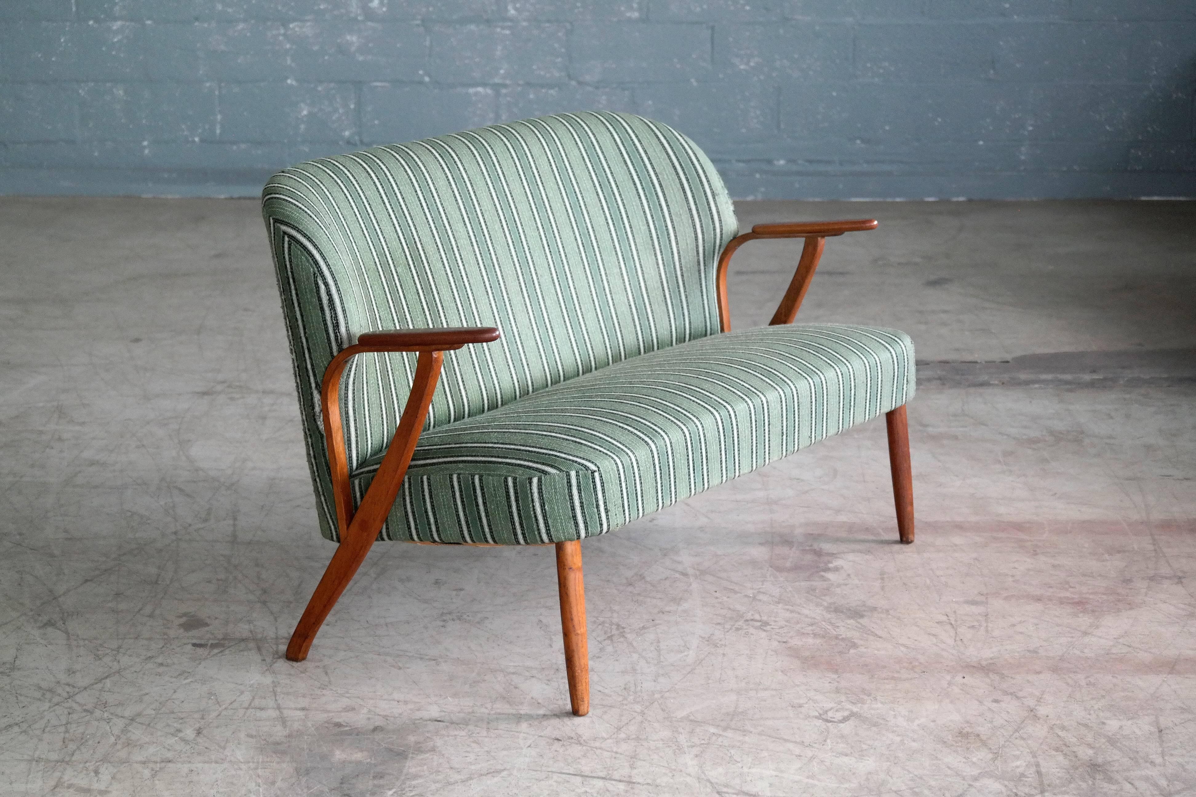 Mid-Century Modern Danish Midcentury Sofa with Teak Armrests Attributed to Arne Hovmand Olsen