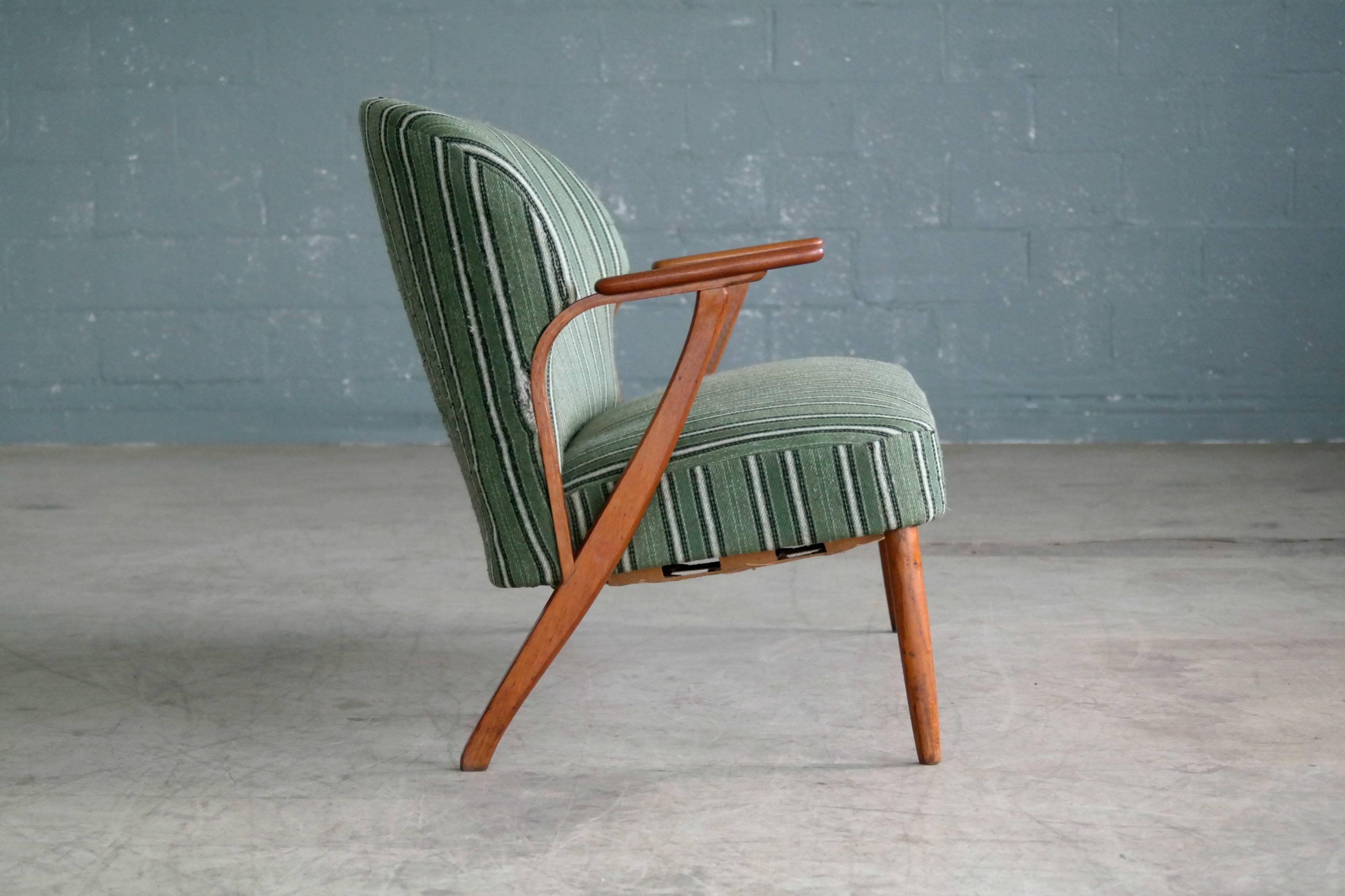 Mid-20th Century Danish Midcentury Sofa with Teak Armrests Attributed to Arne Hovmand Olsen