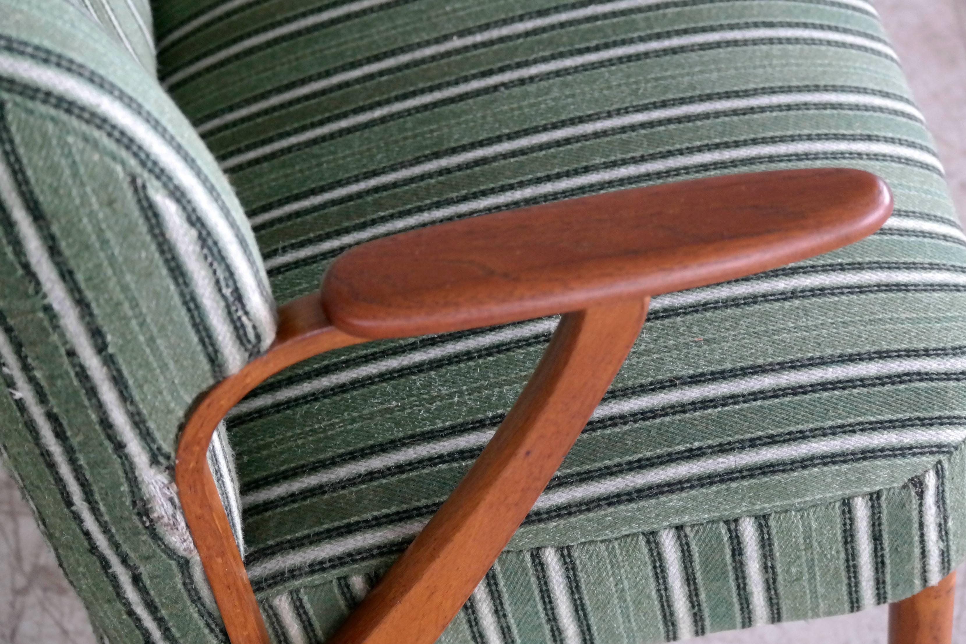 Danish Midcentury Sofa with Teak Armrests Attributed to Arne Hovmand Olsen 1