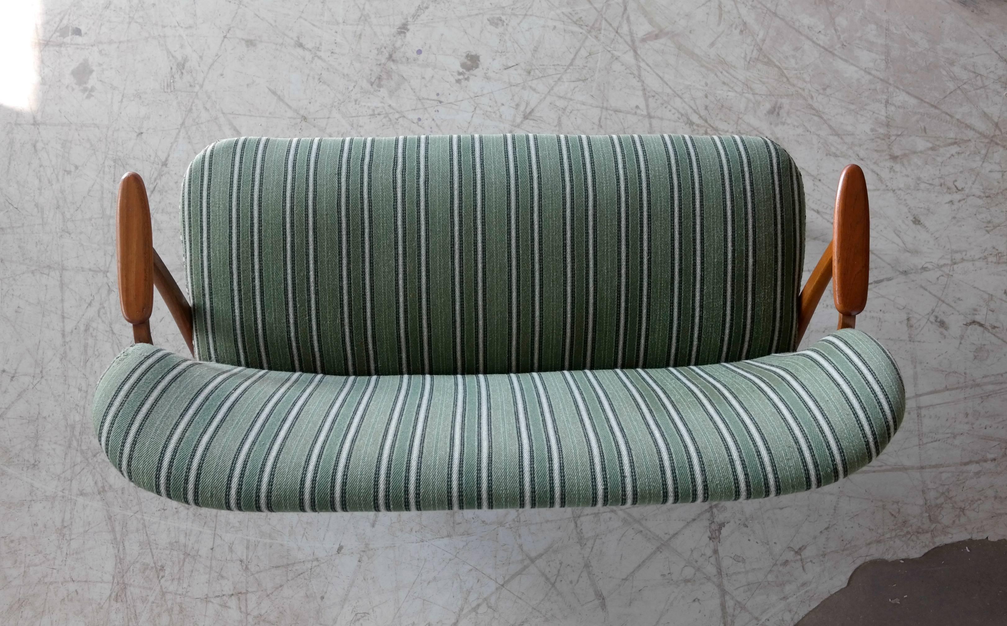 Danish Midcentury Sofa with Teak Armrests Attributed to Arne Hovmand Olsen 2