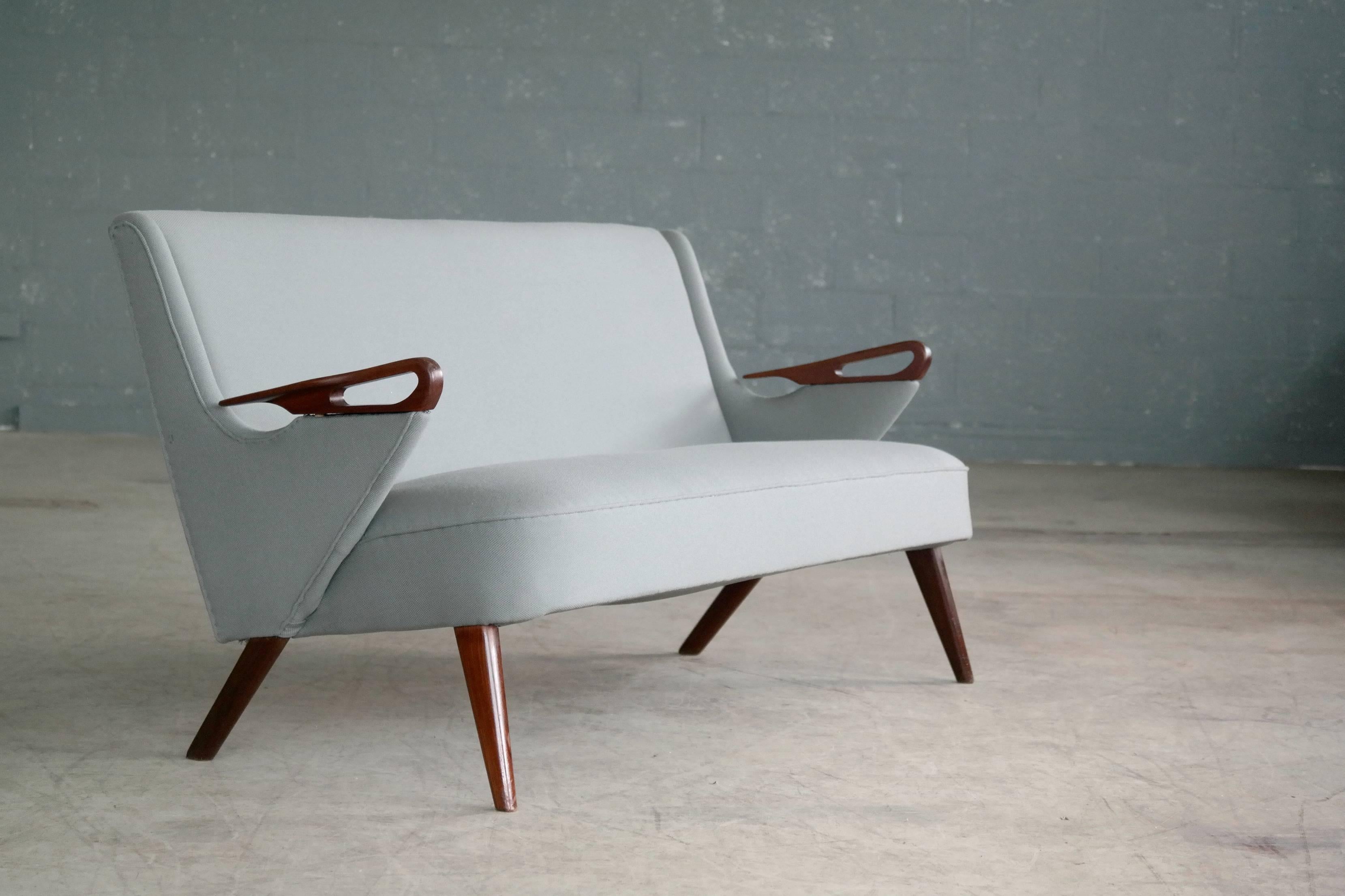 Scandinavian Modern Danish 1950s 2 1/2 Seat Sofa with Teak Armrests by Chresten Findahl Brodersen