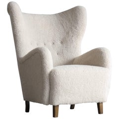 Flemming Lassen High Back Lounge Chair in Lambs Wool danois:: Midcentury