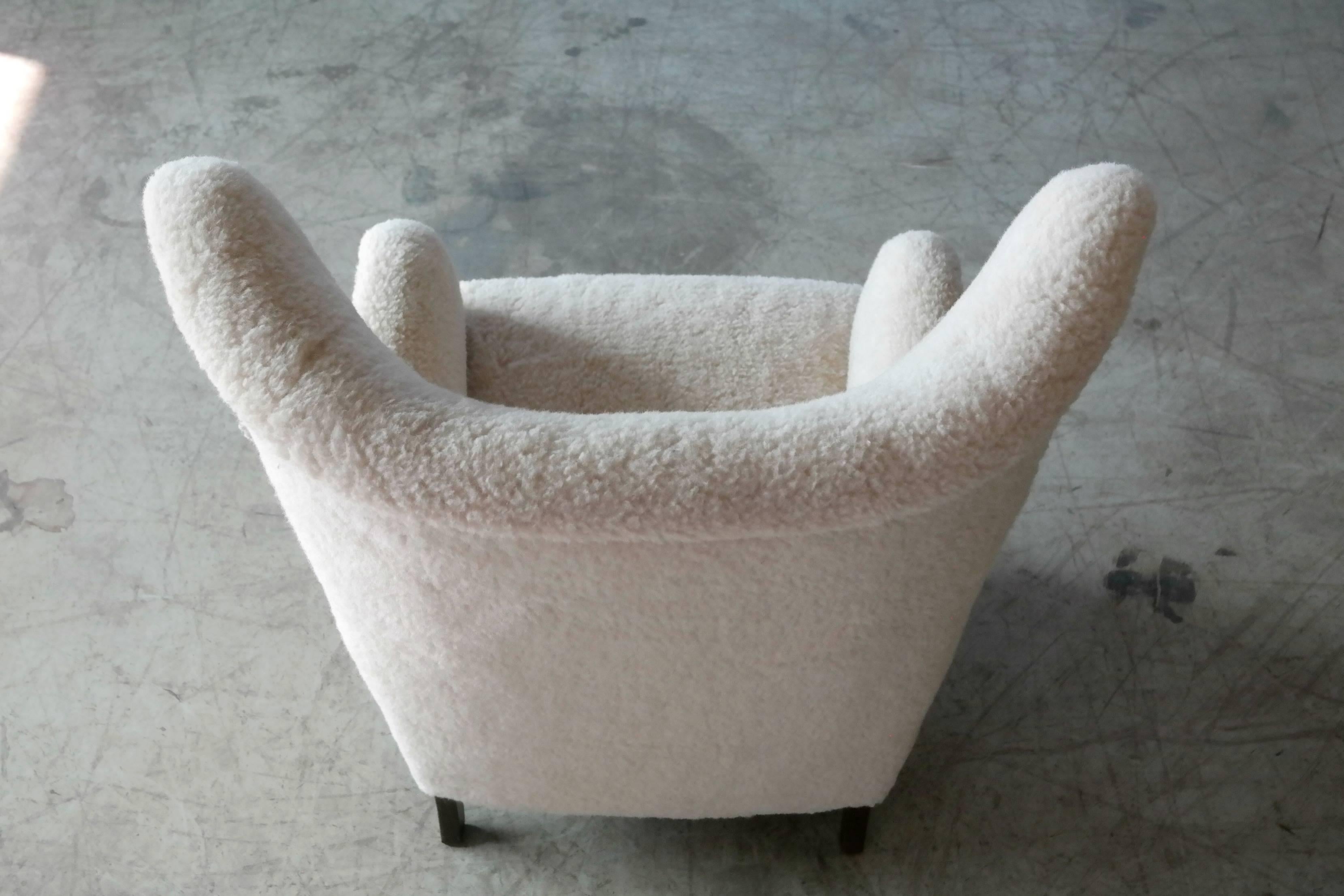 Flemming Lassen High Back Lounge Chair in Lambs Wool Danish, Midcentury 2