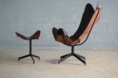1960s Butterfly Sling Chair and Ottoman in Saddle Leather by William Katavolos