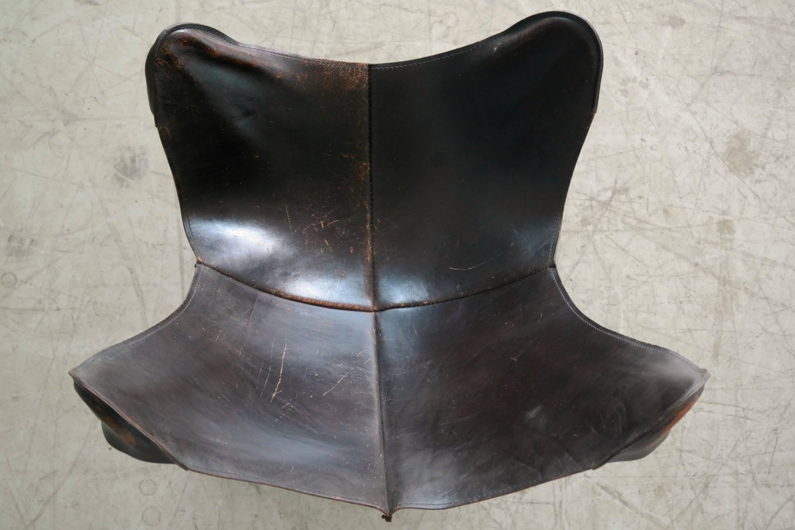 Mid-20th Century 1960s Butterfly Sling Chair and Ottoman in Saddle Leather by William Katavolos