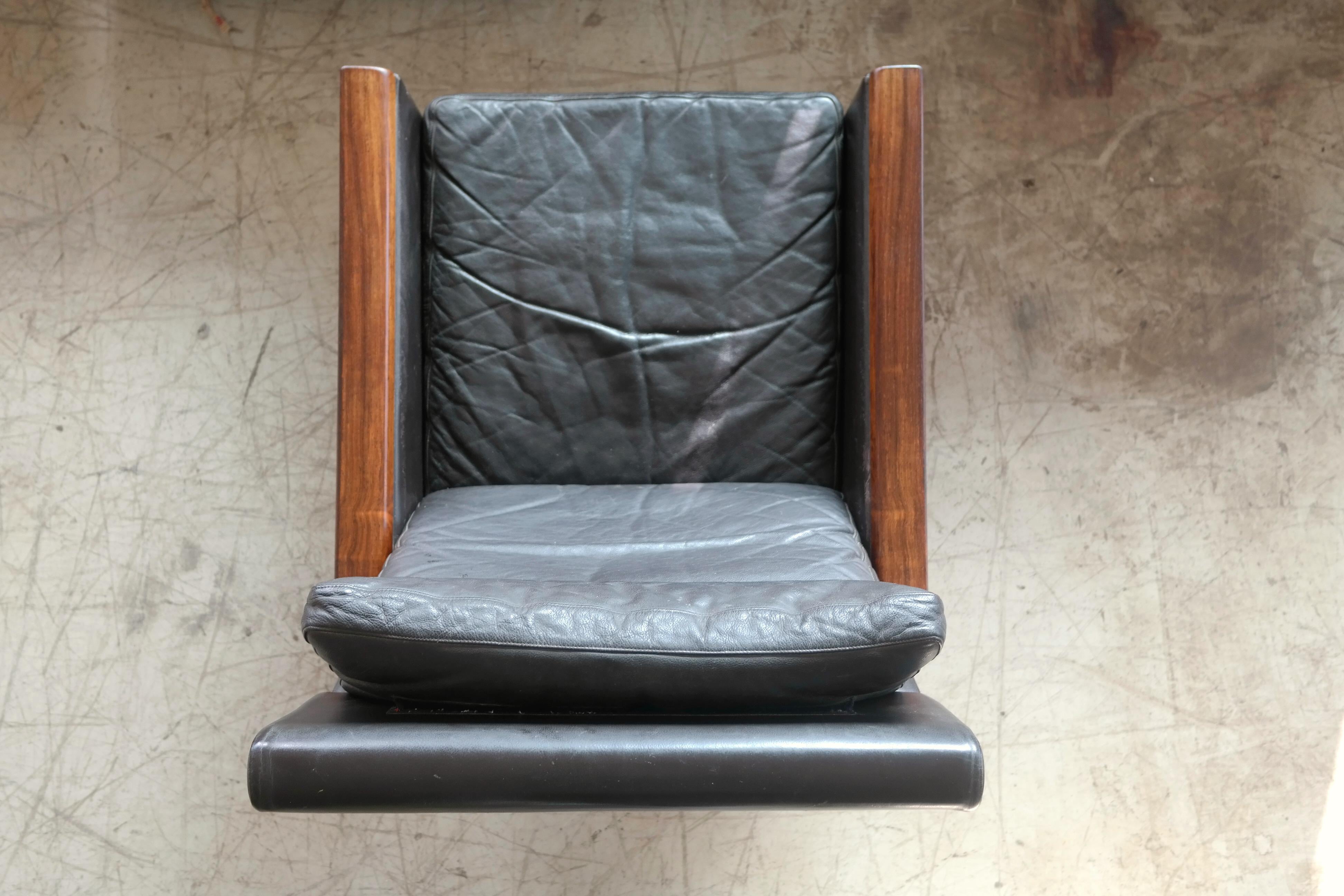 Mid-20th Century Danish Midcentury High Back Lounge Chair in Leather and Rosewood by Erik Wørts