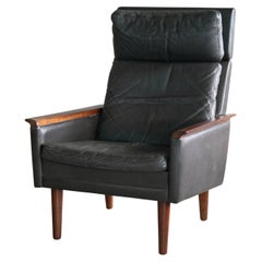 Danish Midcentury High Back Lounge Chair in Leather and Rosewood by Erik Wørts
