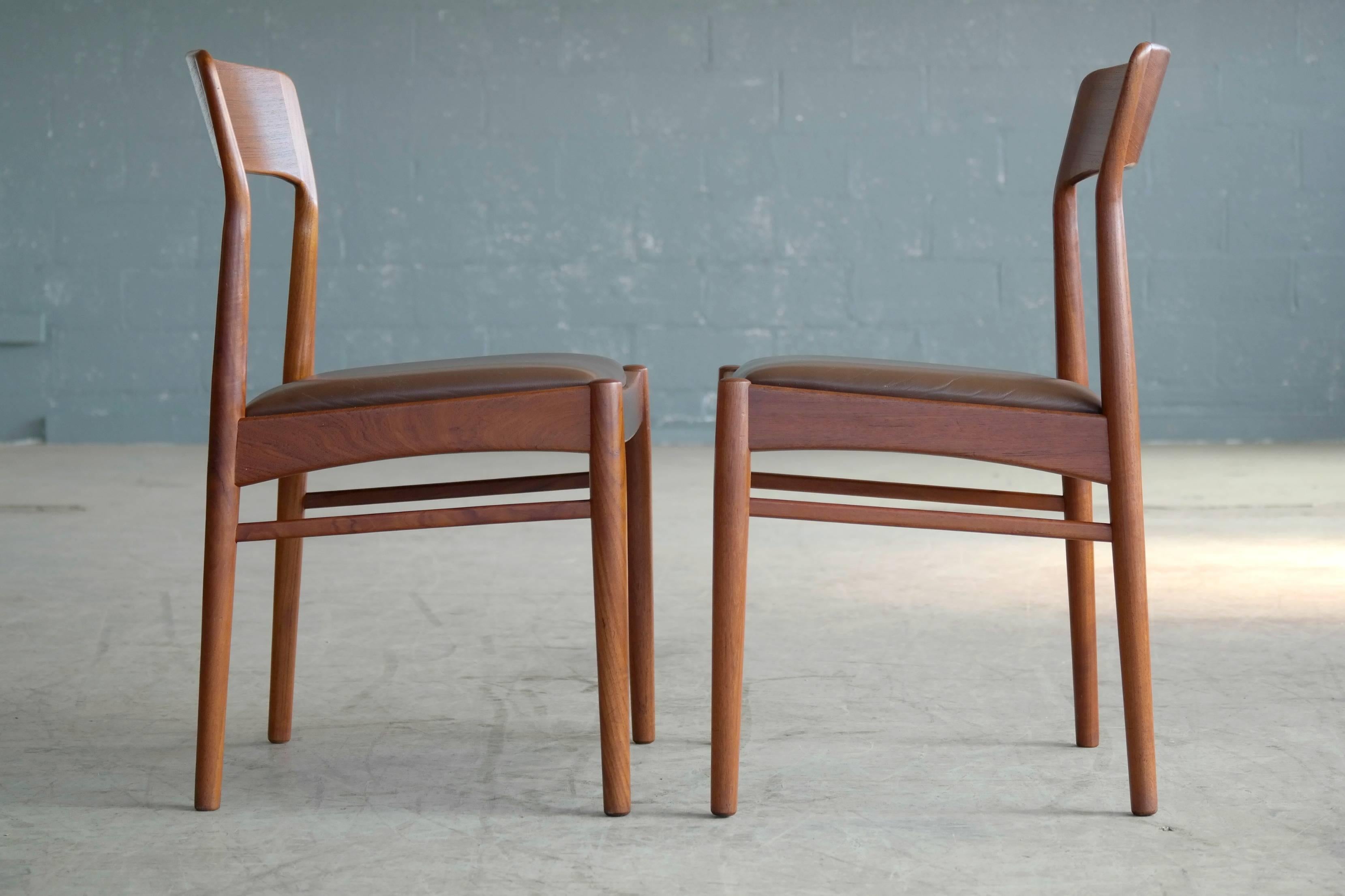 Kai Kristiansen Set of Two Dining Chairs in Teak for K.S. Mobler Denmark, 1960s In Excellent Condition In Bridgeport, CT