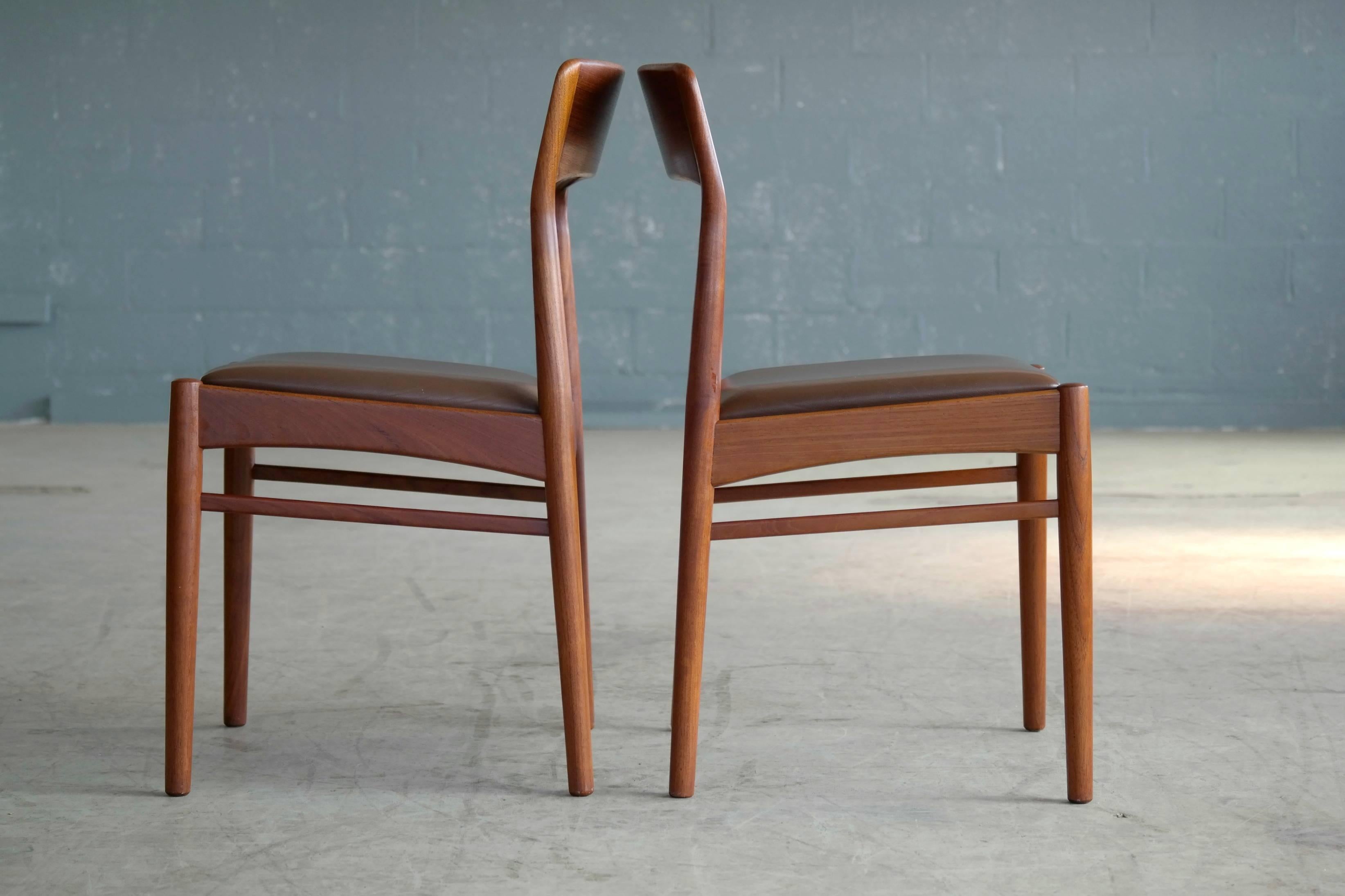 Mid-20th Century Kai Kristiansen Set of Two Dining Chairs in Teak for K.S. Mobler Denmark, 1960s