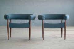 Pair of Nanna Ditzel Ring Chairs in Walnut and Wool for GETAMA