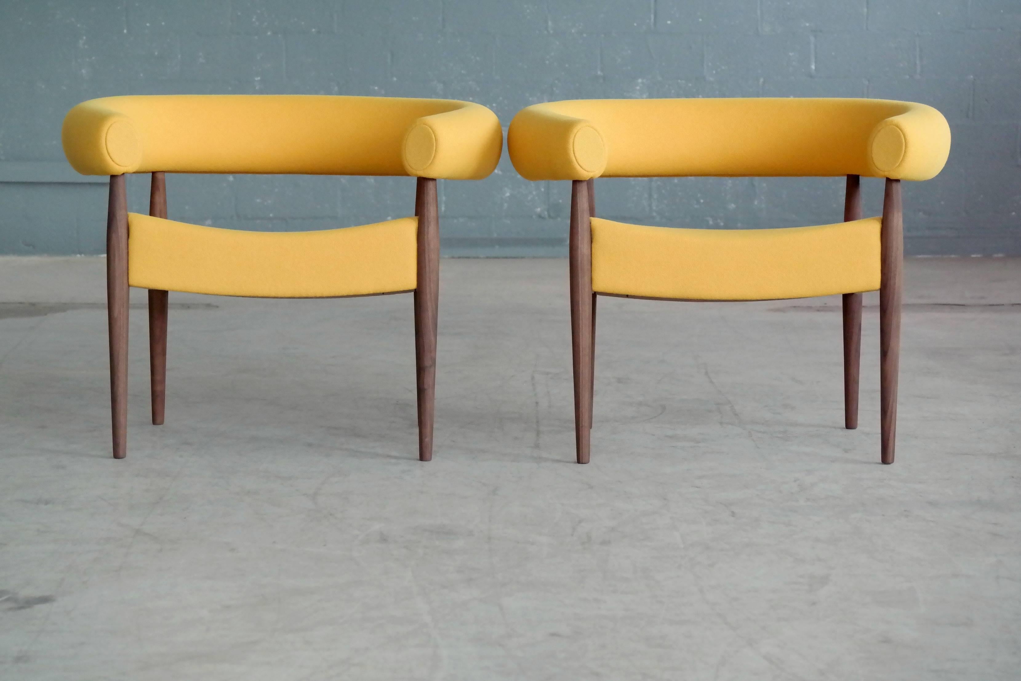 Danish Pair of Nanna Ditzel Ring Chairs in Walnut and Wool for GETAMA
