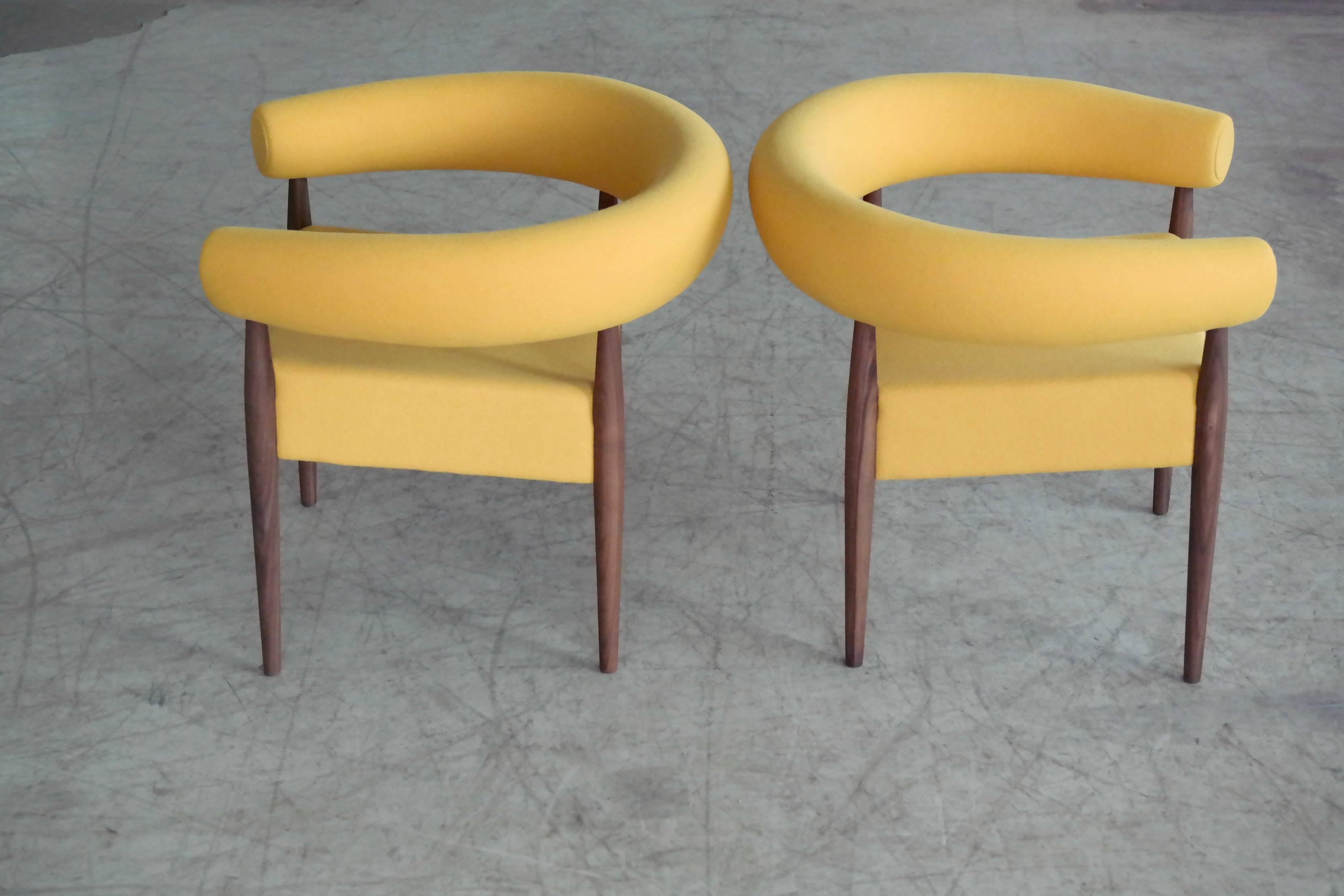 Mid-20th Century Pair of Nanna Ditzel Ring Chairs in Walnut and Wool for GETAMA