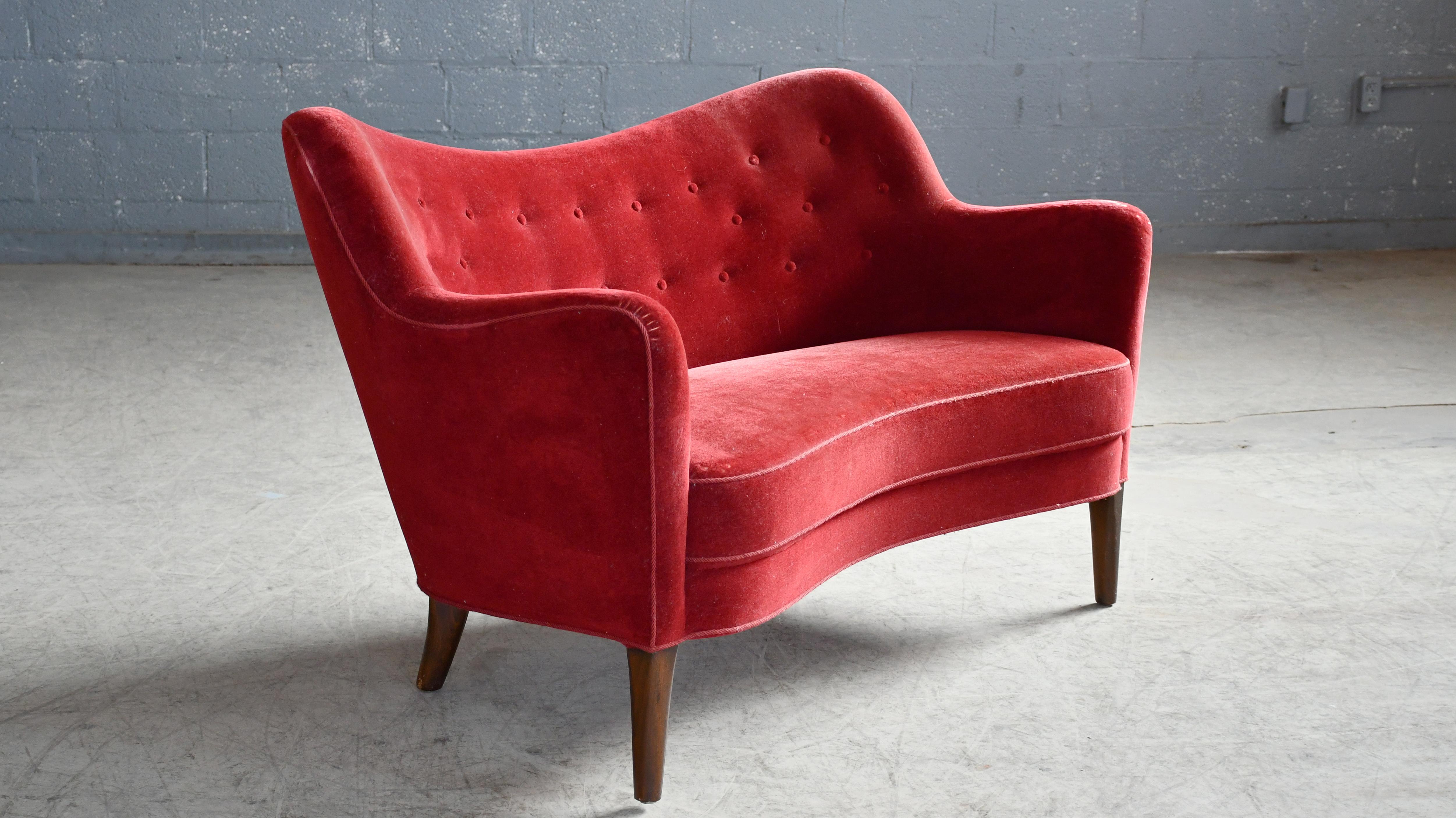 Scandinave moderne Causeuse danoise Model No 188 attribuée à Finn Juhl par Slagelse Mobelvaerk, années 1950 DN en vente